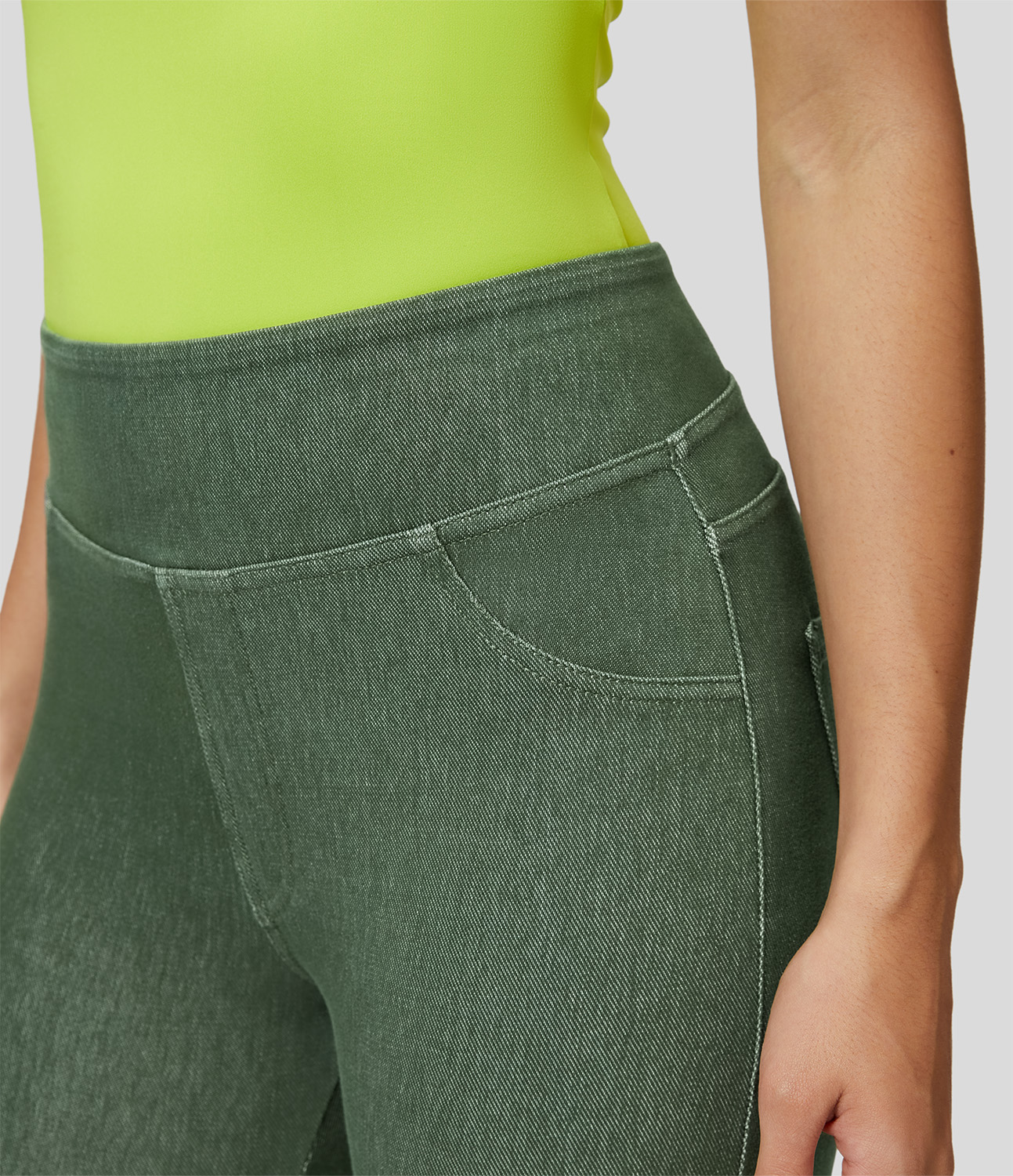 Halara HalaraMagicв„ў High Waisted Back Side Pocket Stretchy Knit Casual Jeans  - Kombu Green - S(regular) 