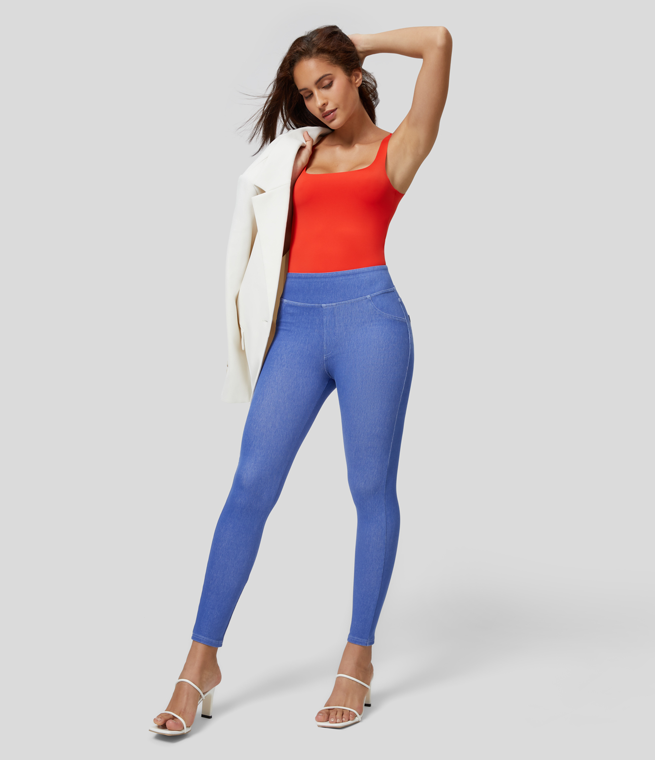 Halara HalaraMagicв„ў High Waisted Back Side Pocket Stretchy Knit Casual Jeans  - Glass Blue - XS(regular) 