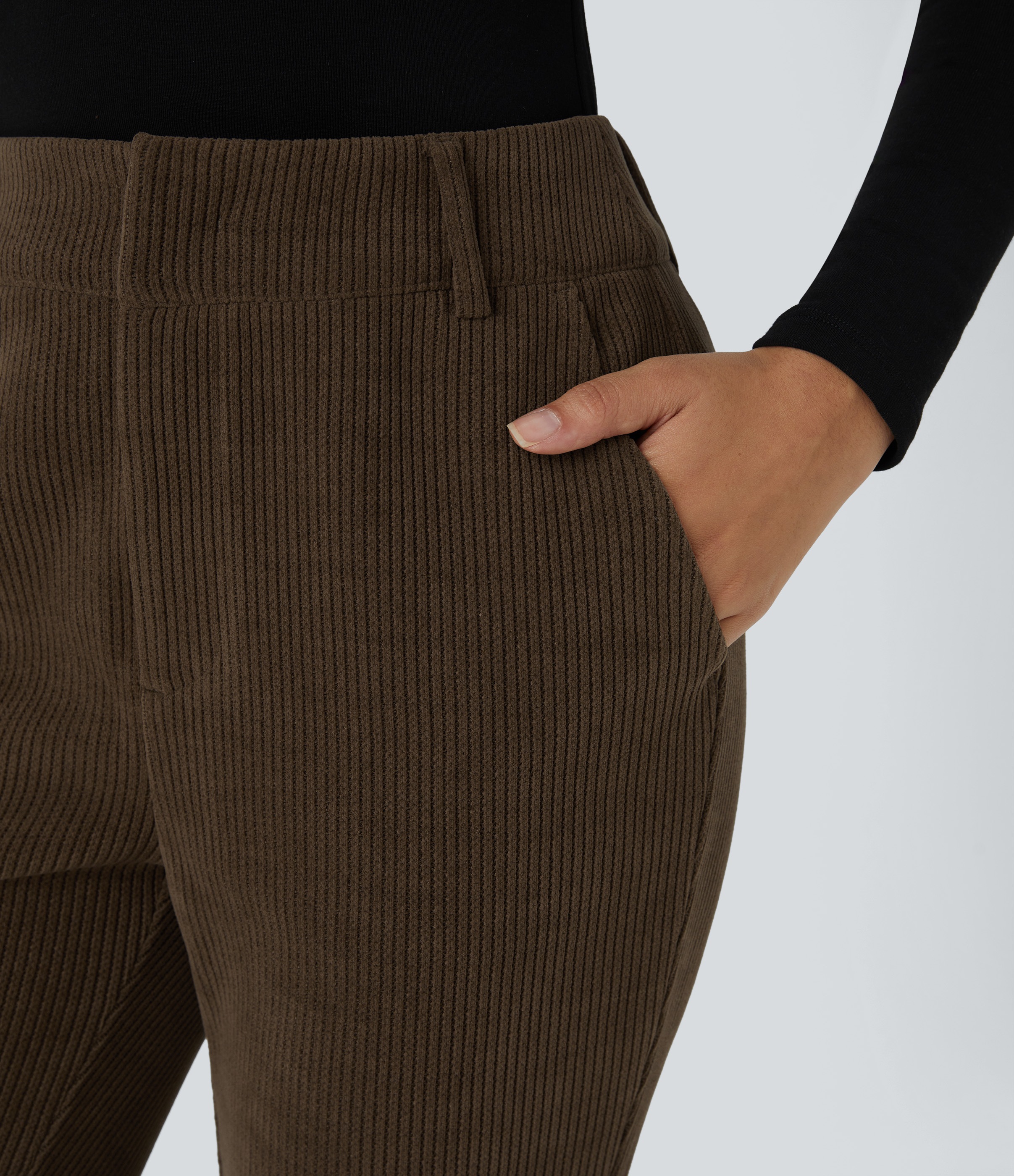 Halara High Waisted Side Pocket Chenille Work Slight Flare Pants  - Slate Black - XS(regular) sweatpants jogger pants stacked sweatpants 