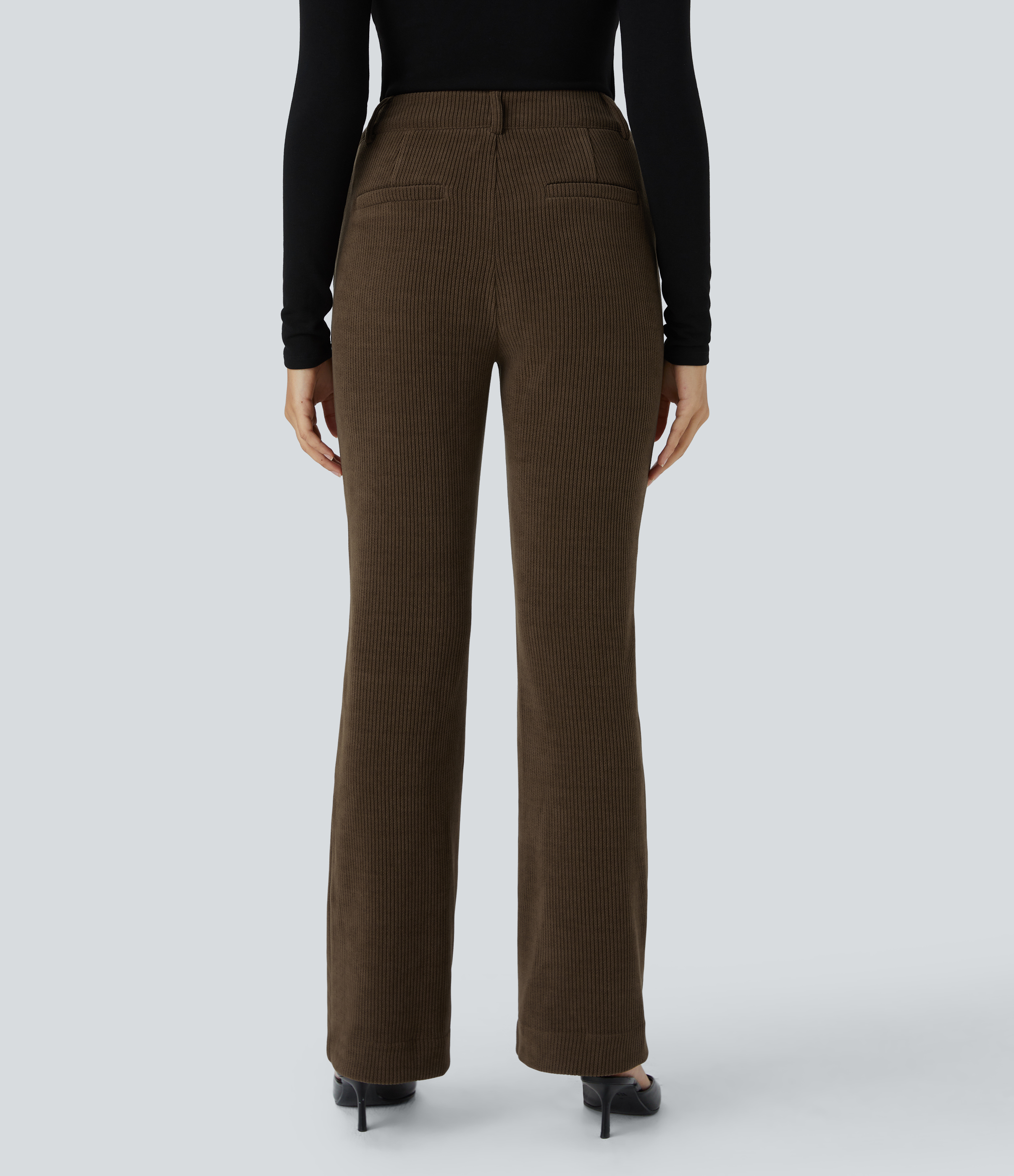 Halara High Waisted Side Pocket Chenille Work Slight Flare Pants  - Slate Black - XS(regular) sweatpants jogger pants stacked sweatpants 