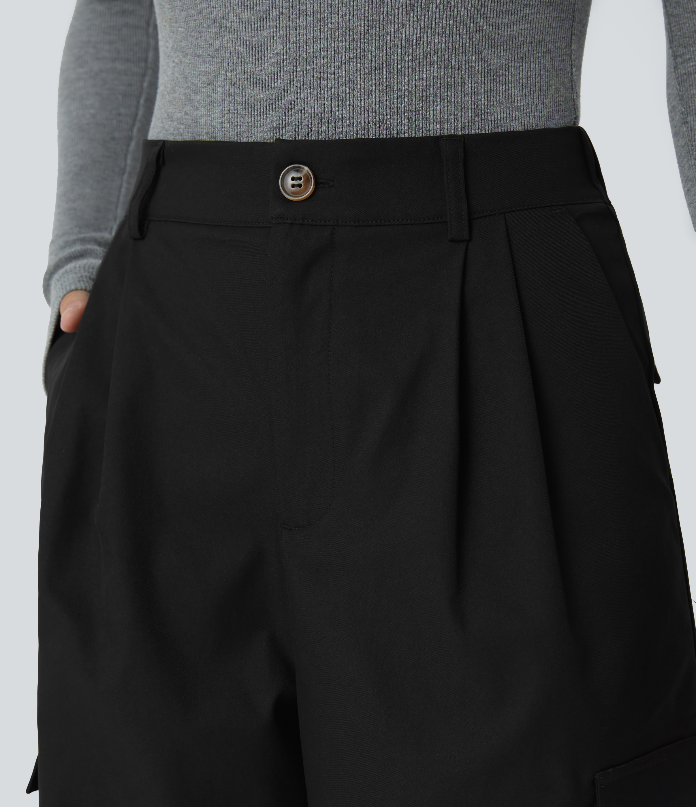 Halara Water Repellent Wear-Resistant High Waisted Multiple Pockets Cargo Barrel Leg Work Pants  - Black - XS(regular) sweatpants 