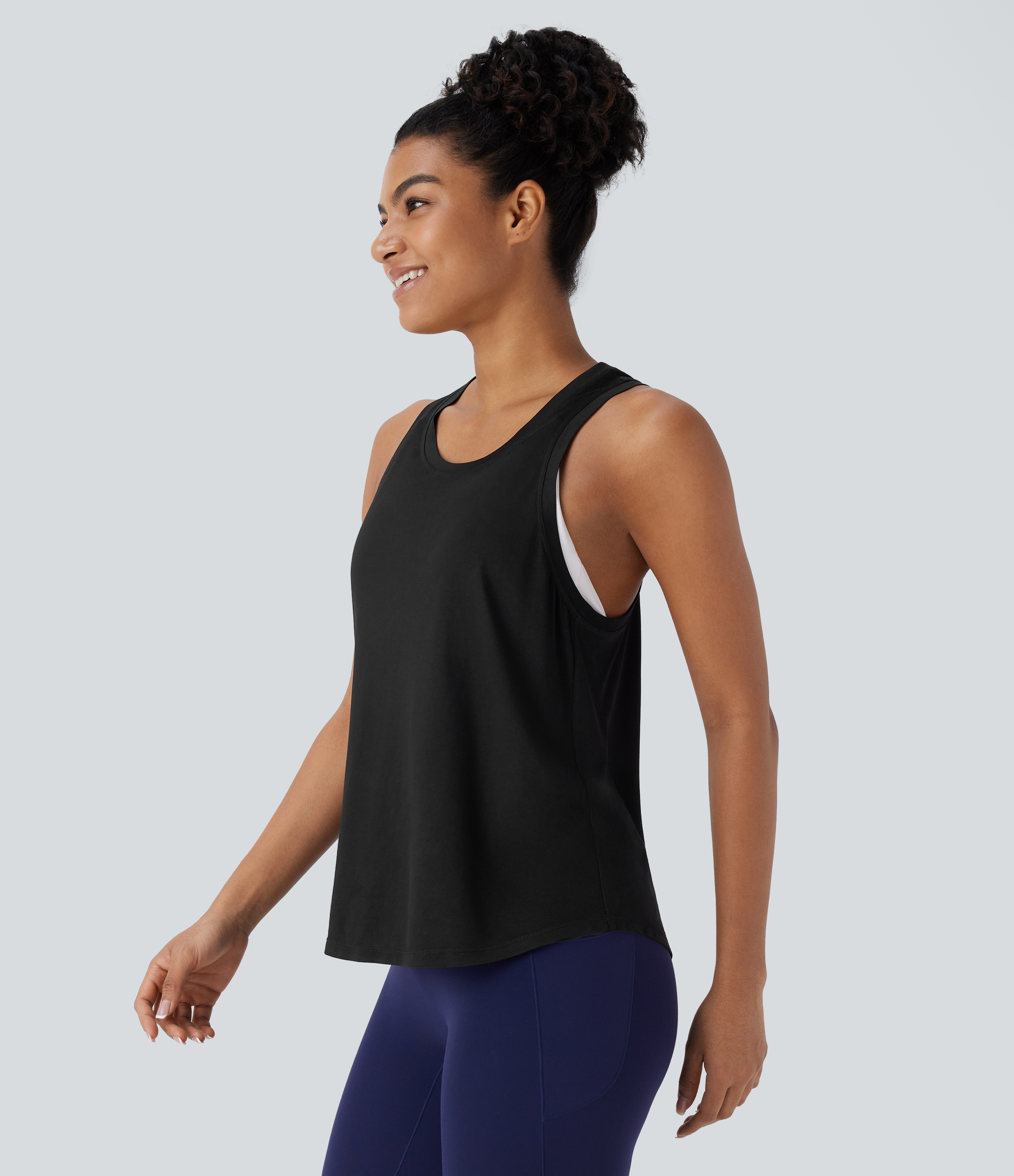 Halara Racerback Curved Hem Yoga Sports Top  - Black - S 