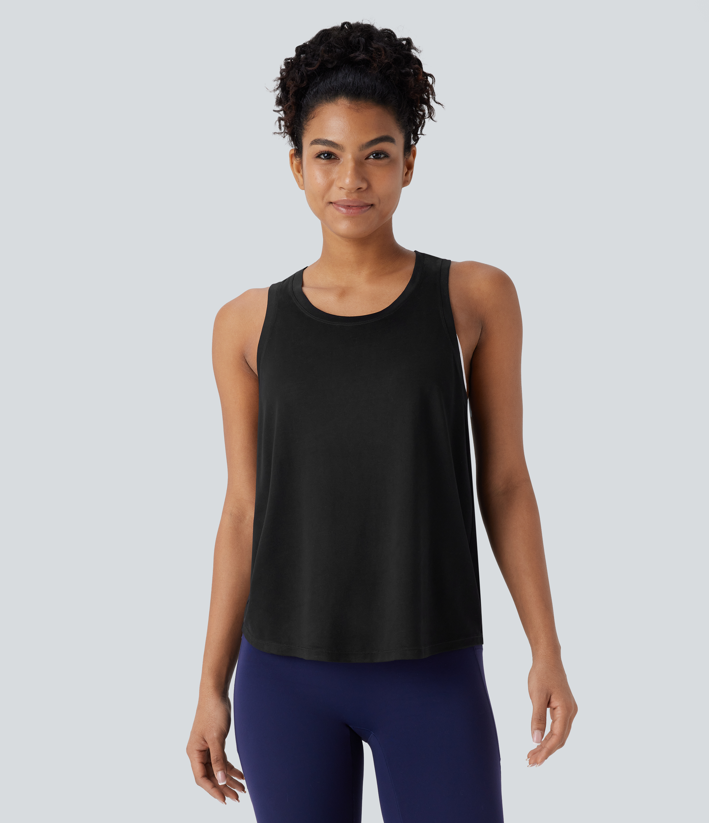 Halara Racerback Curved Hem Yoga Sports Top  - Black - S 