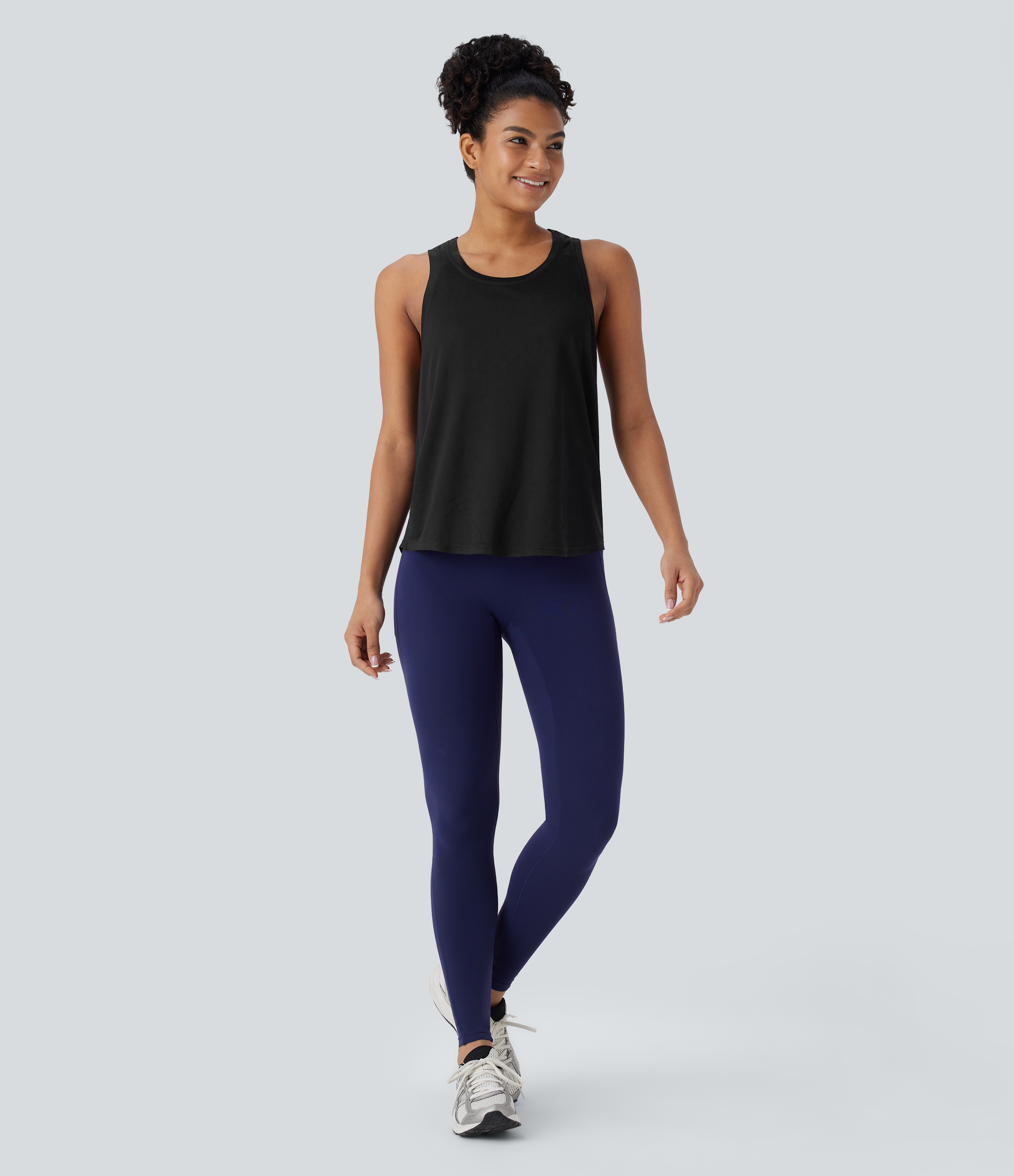 Halara Racerback Curved Hem Yoga Sports Top  - Black - S 