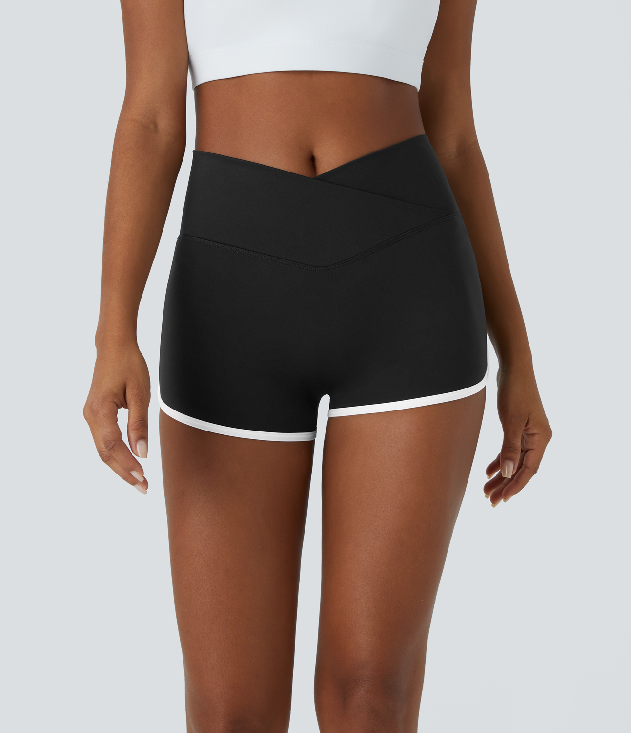 Halara Cloudfulв„ў Air Fabric High Waisted Crossover Color Block Butt Lifting Cool Touch Shorts 2.5``  - Black - M biker shorts women 