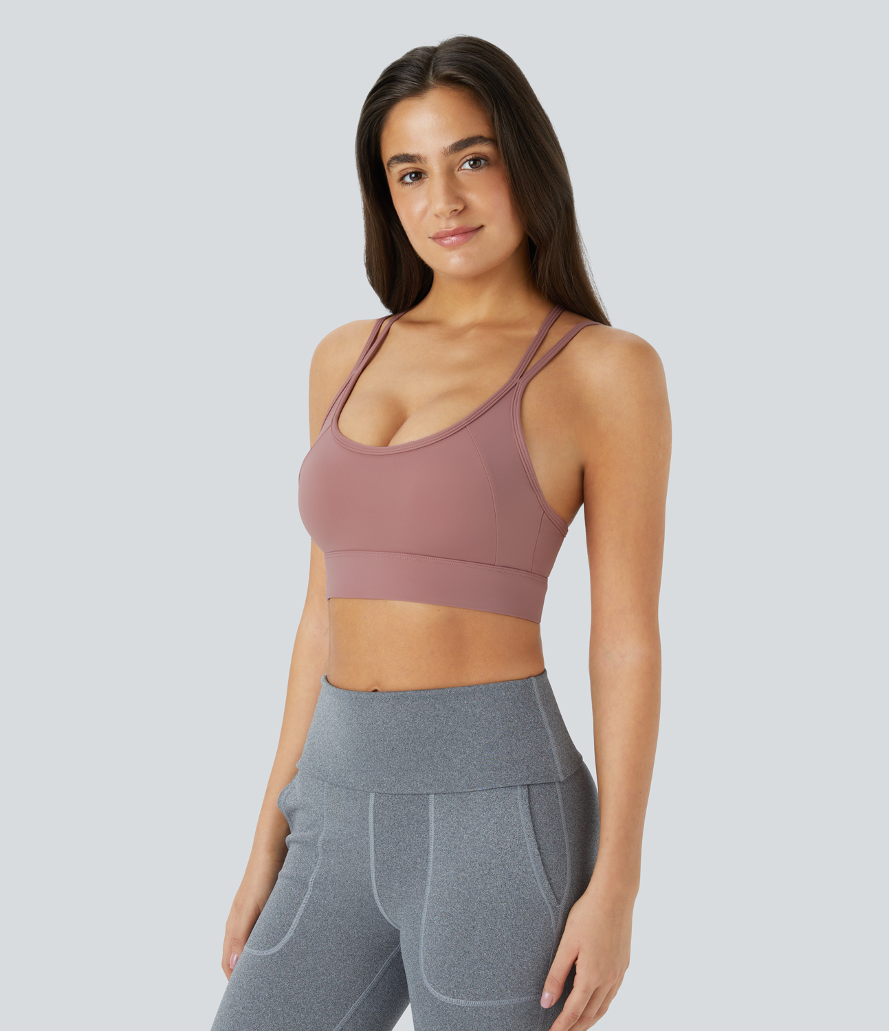 Halara Medium Support Backless Crisscross Strappy Adjustable Hook Sports Bra  - Nostalgia Rose - L push up bra strapless bra backless bra 