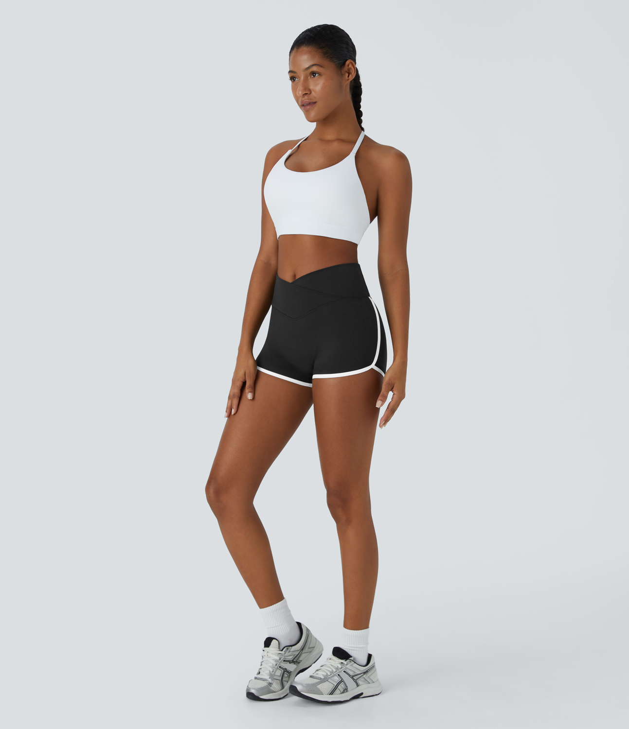 Halara Cloudfulв„ў Air Fabric High Waisted Crossover Color Block Butt Lifting Cool Touch Shorts 2.5``  - Black - M biker shorts women 