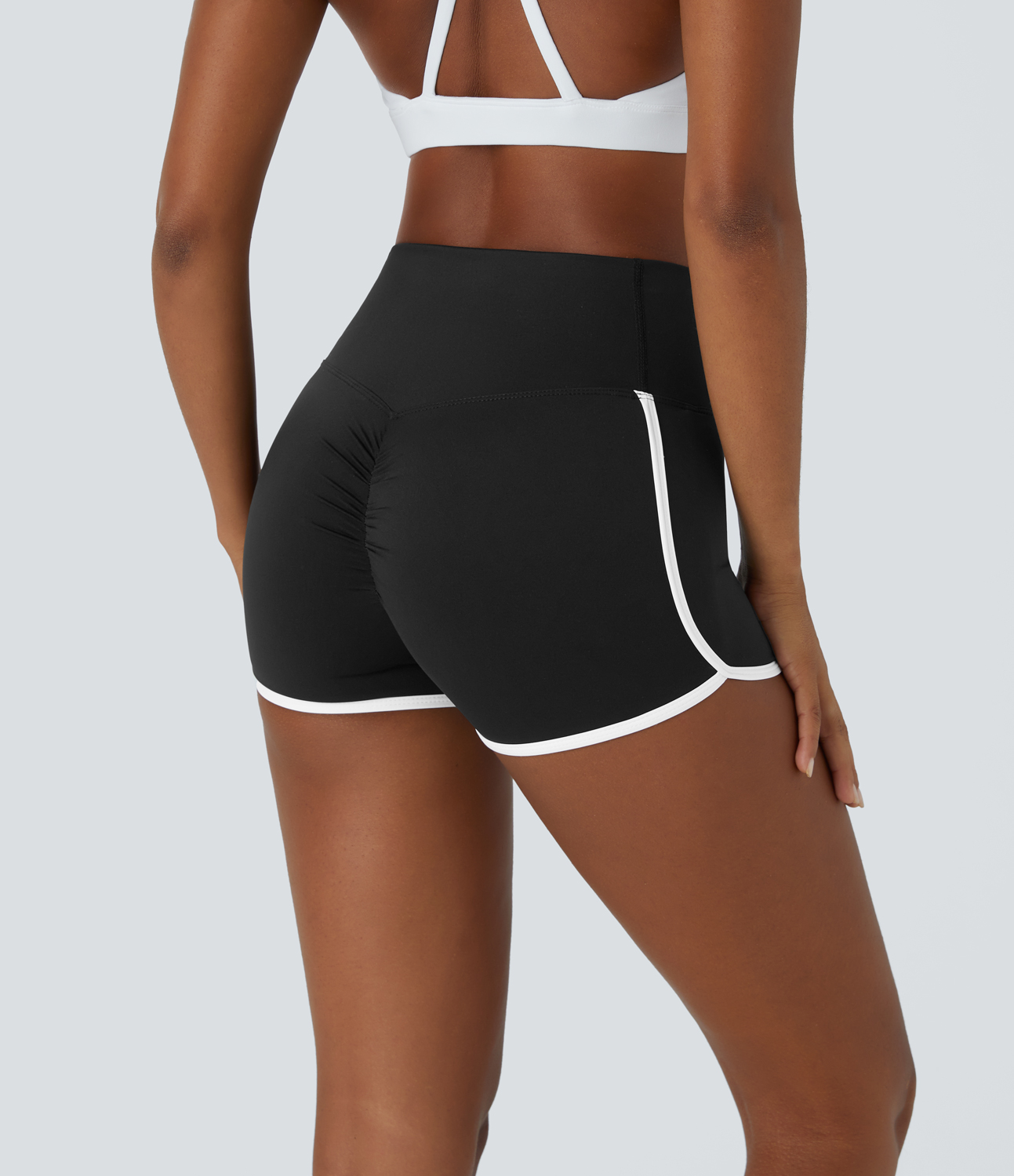 Halara Cloudfulв„ў Air Fabric High Waisted Crossover Color Block Butt Lifting Cool Touch Shorts 2.5``  - Black - M biker shorts women 