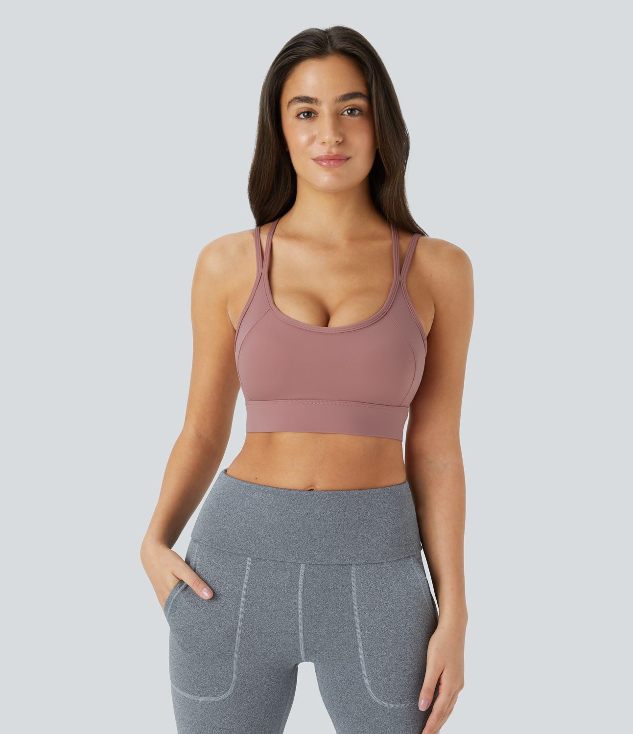 Halara Medium Support Backless Crisscross Strappy Adjustable Hook Sports Bra  - Nostalgia Rose - L push up bra strapless bra backless bra 