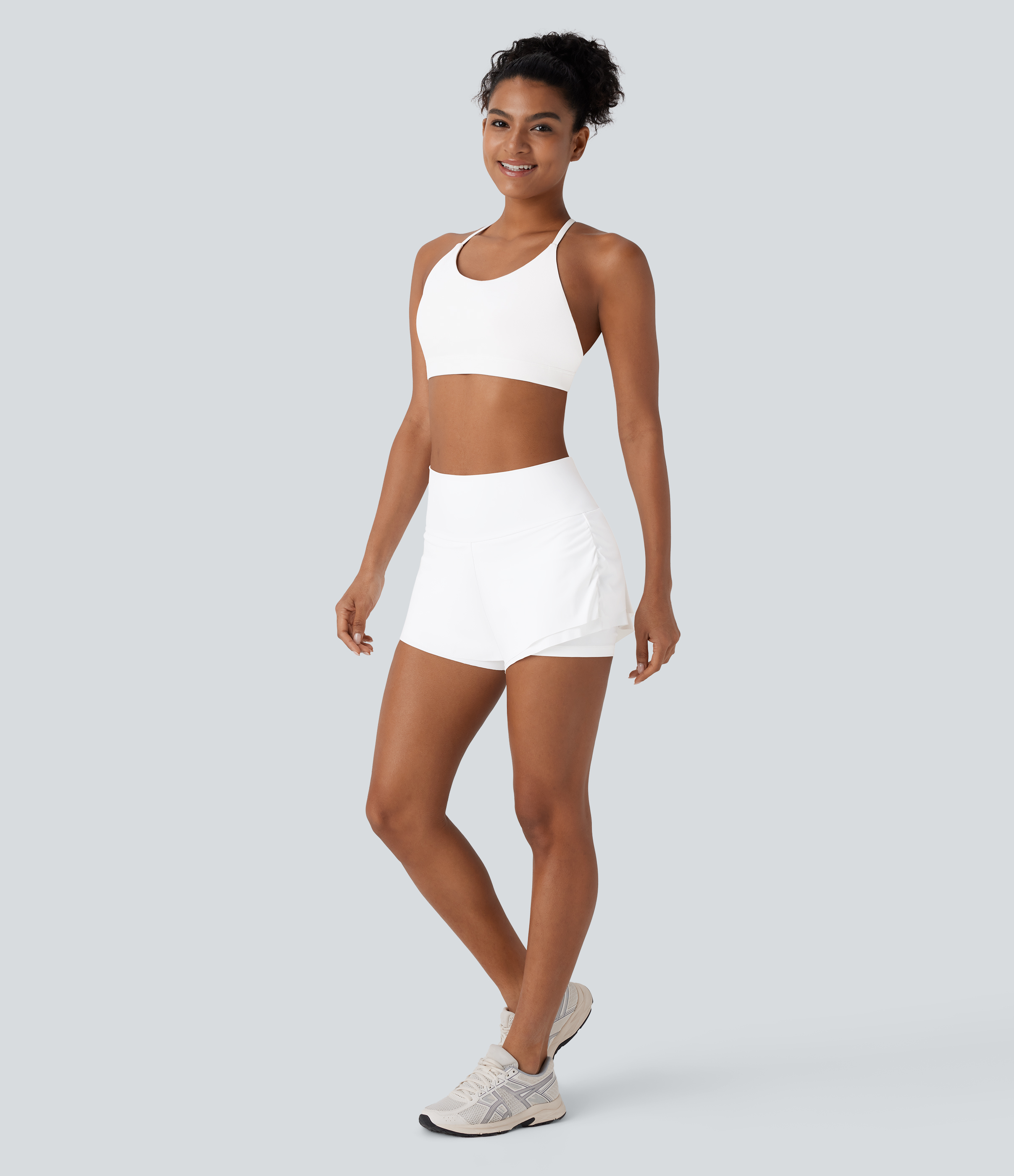 Halara Softlyzeroв„ў Airy High Waisted Ruched Multiple Pockets Curved Hem 2-in-1 Cool Touch Yoga Shorts Gym Short - White - M booty shorts 