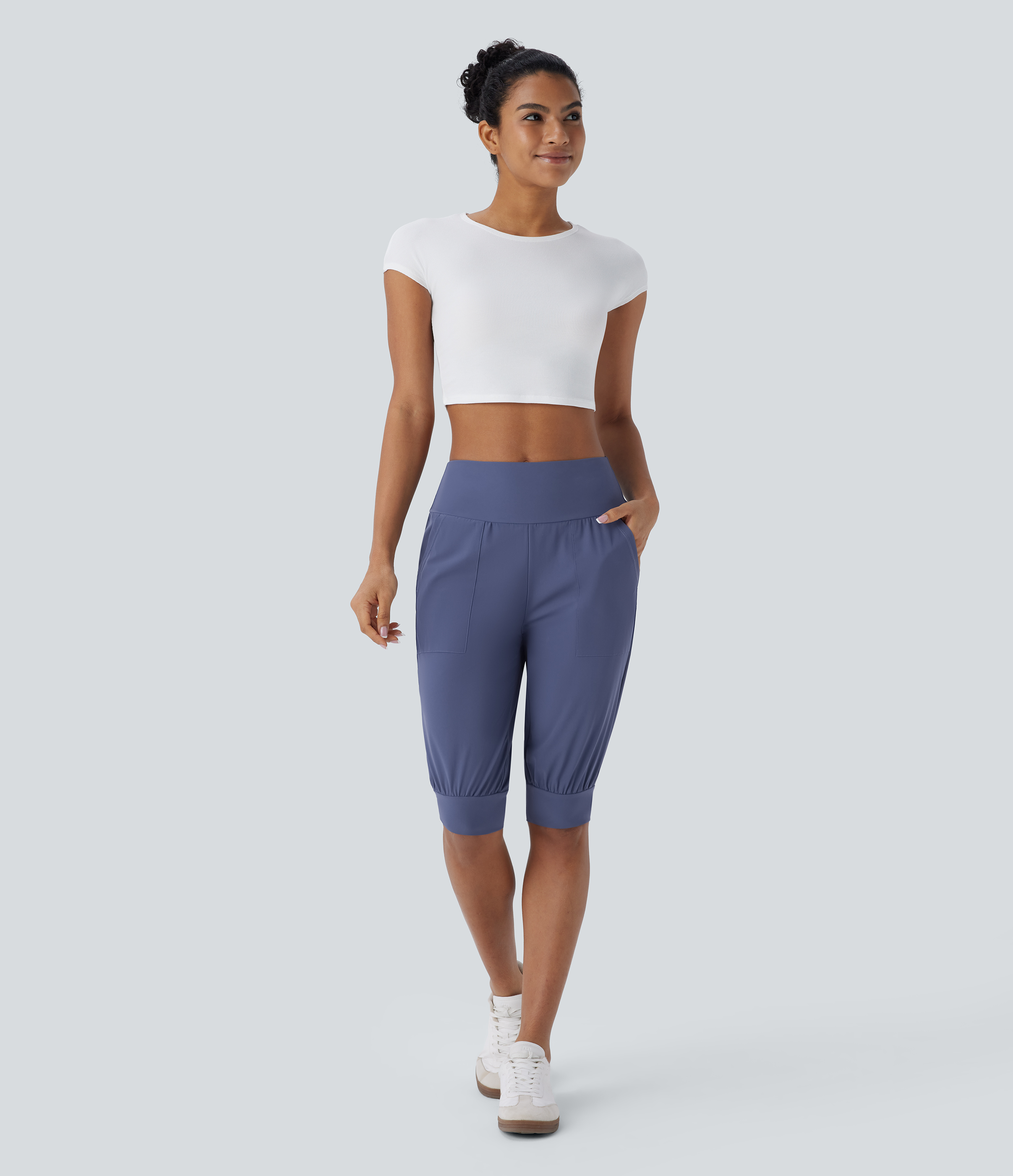 Halara High Waisted Side Pocket Casual Shorts  - Nightshadow Blue - M 