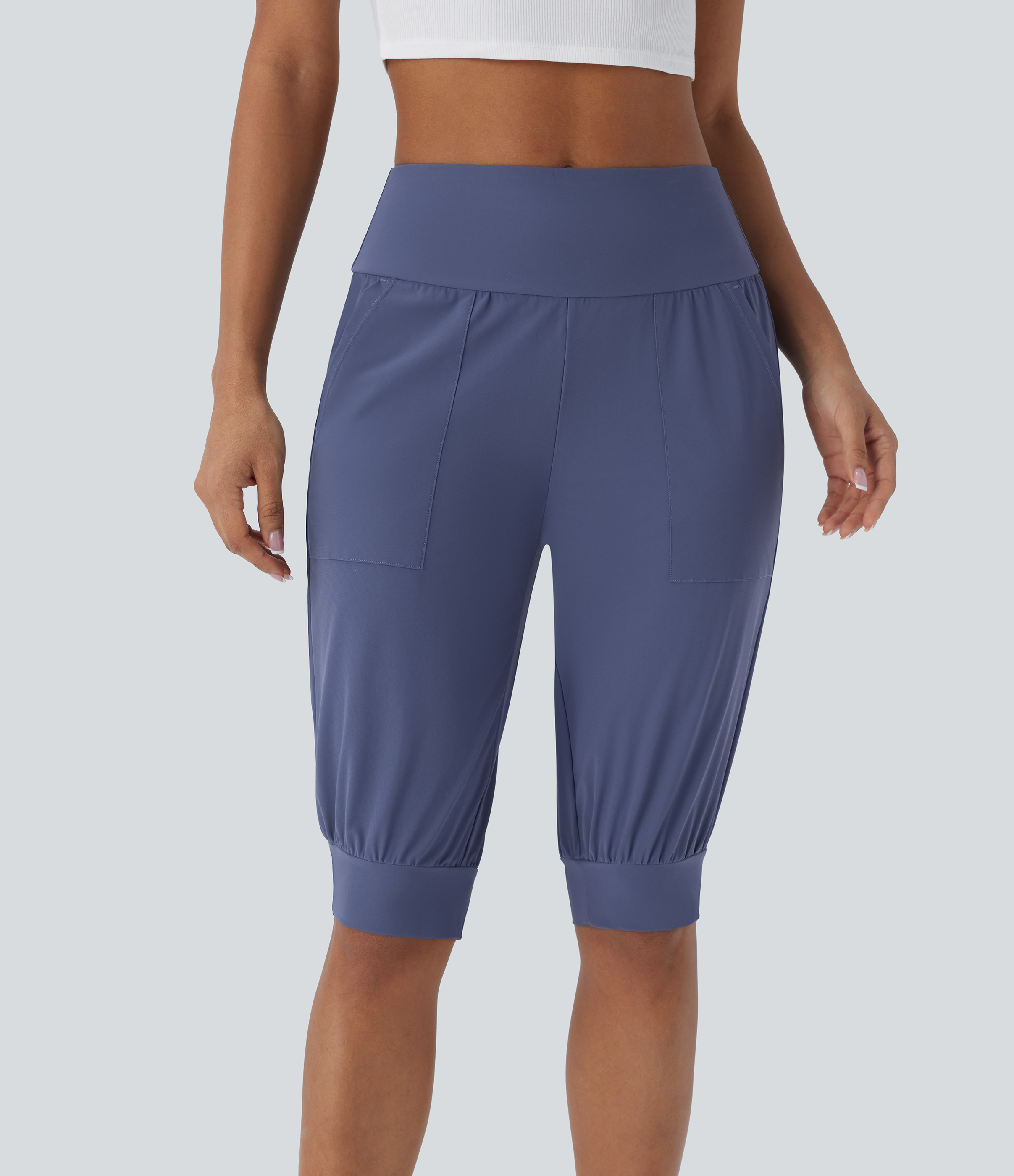 Halara High Waisted Side Pocket Casual Shorts  - Nightshadow Blue - M 