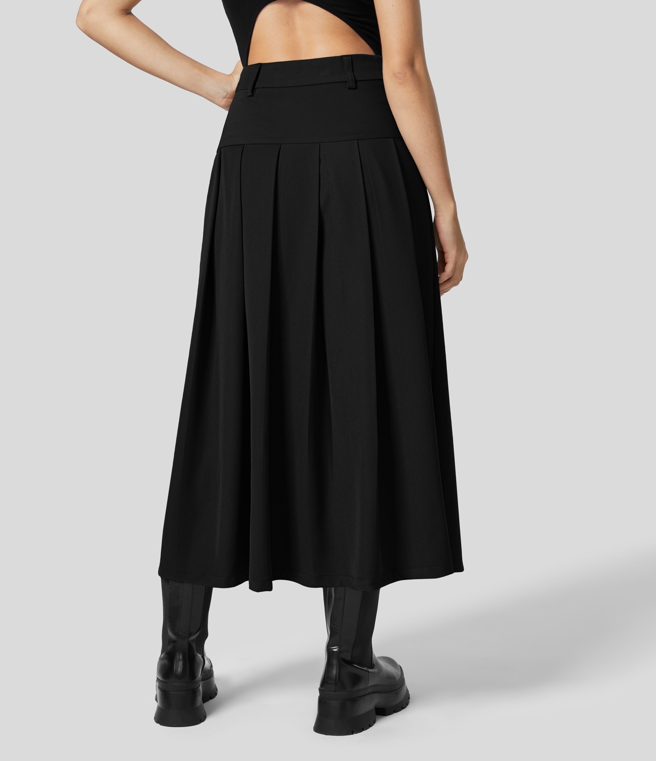 Halara High Waisted Side Zipper Solid Pleated Casual Skirt  - Black - M 
