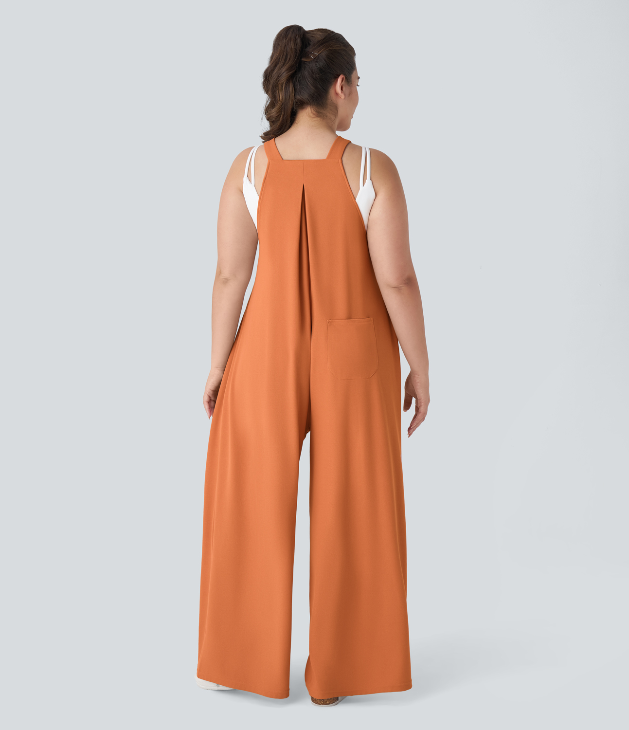 

Halara Adjustable Strap Button Multiple Pockets Plicated Waffle Casual Plus Size Overalls - Apricot Orange