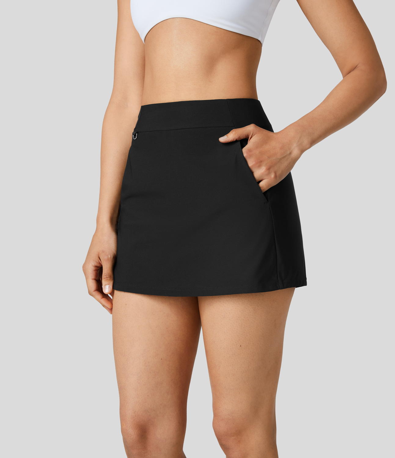 Halara High Waisted Side Pocket Cool Touch Mini Golf Skort  - Black - L(regular) midi skirt a line skirt golfing skirt pleated tennis skirt 