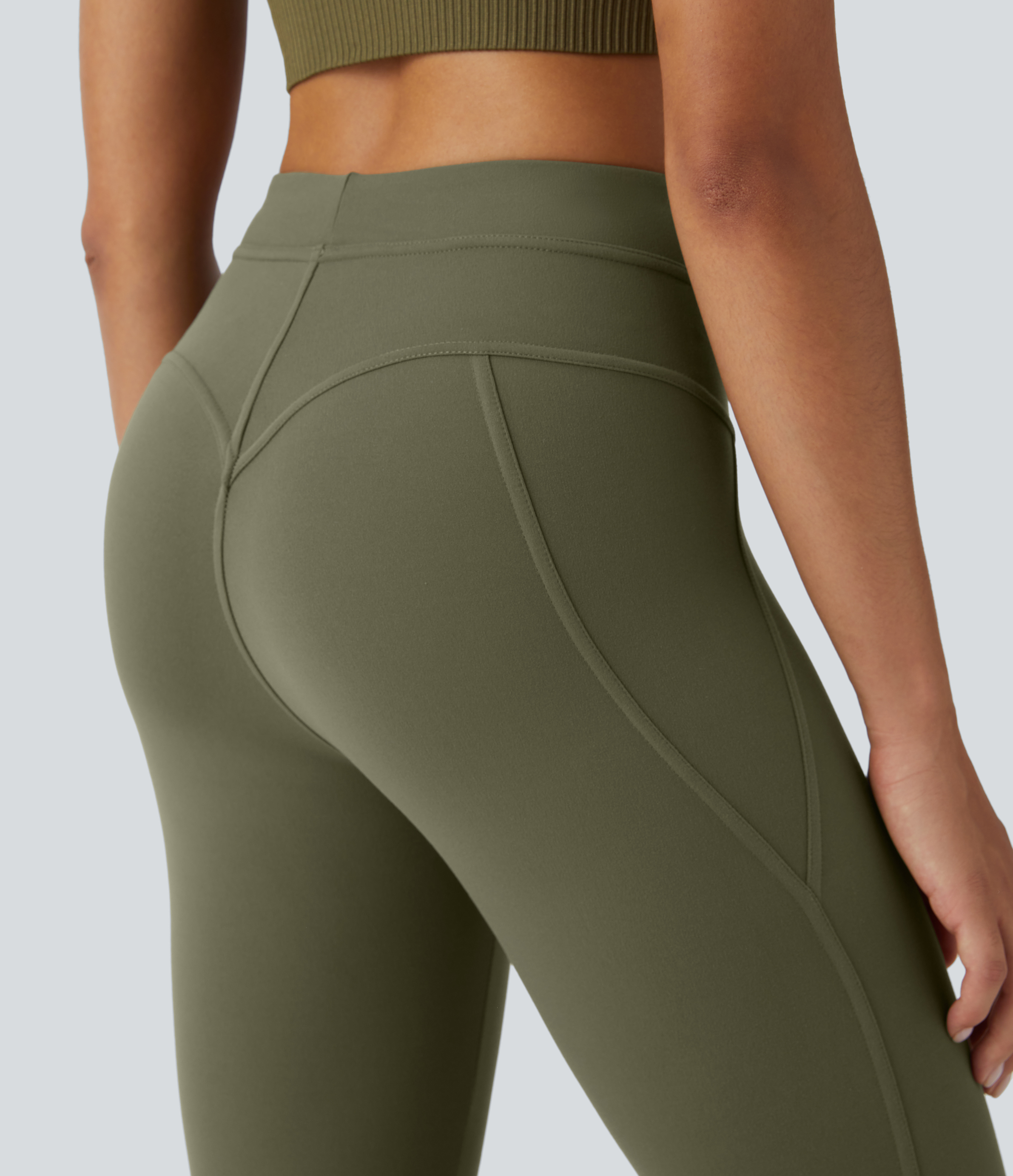 Halara Softlyzeroв„ў High Waisted V Shaped Waistband Plain Yoga 7/8 Leggings  - Grass Grey Green - S gym leggings leggings with pockets 