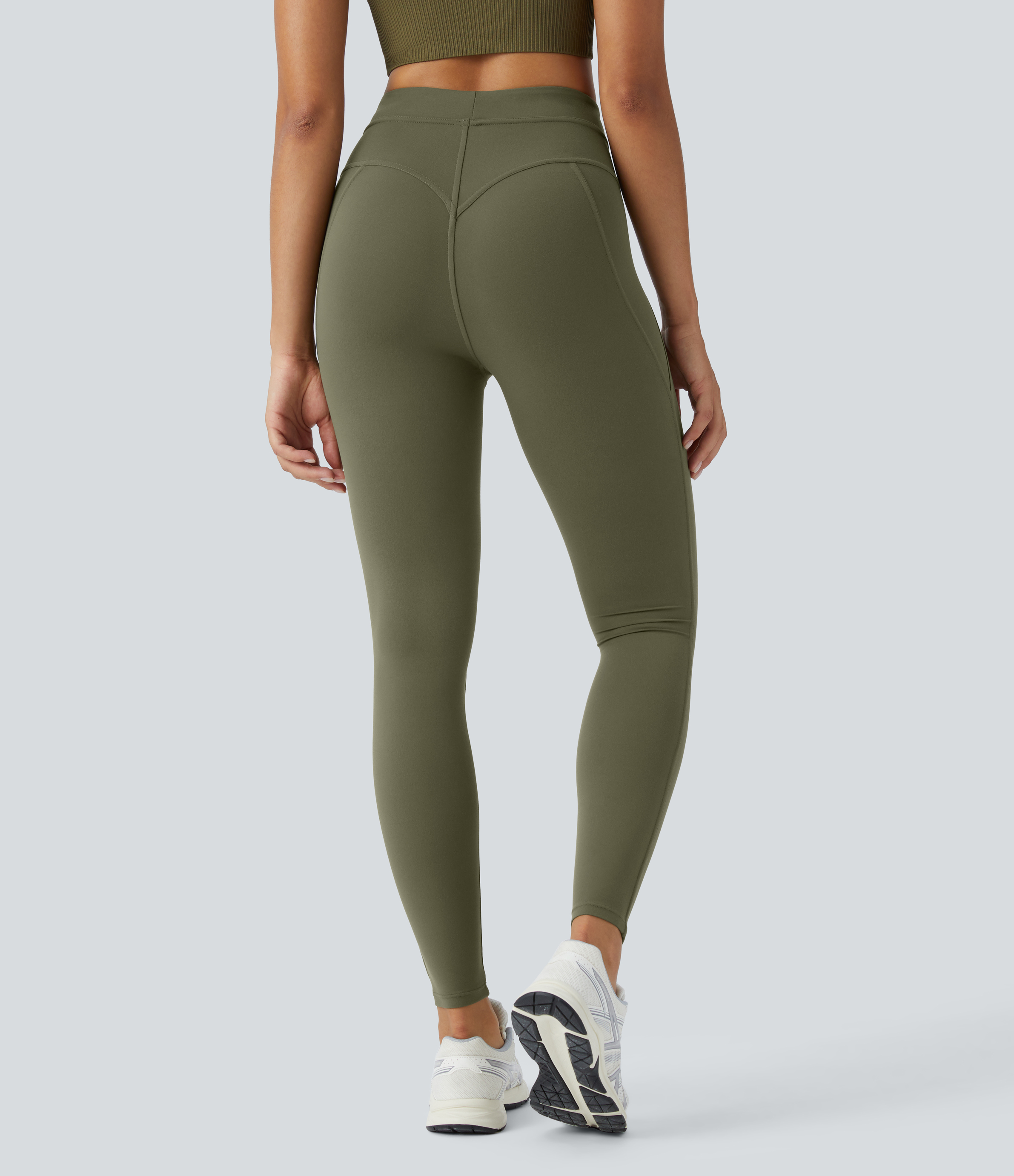 Halara Softlyzeroв„ў High Waisted V Shaped Waistband Plain Yoga 7/8 Leggings  - Grass Grey Green - S gym leggings leggings with pockets 
