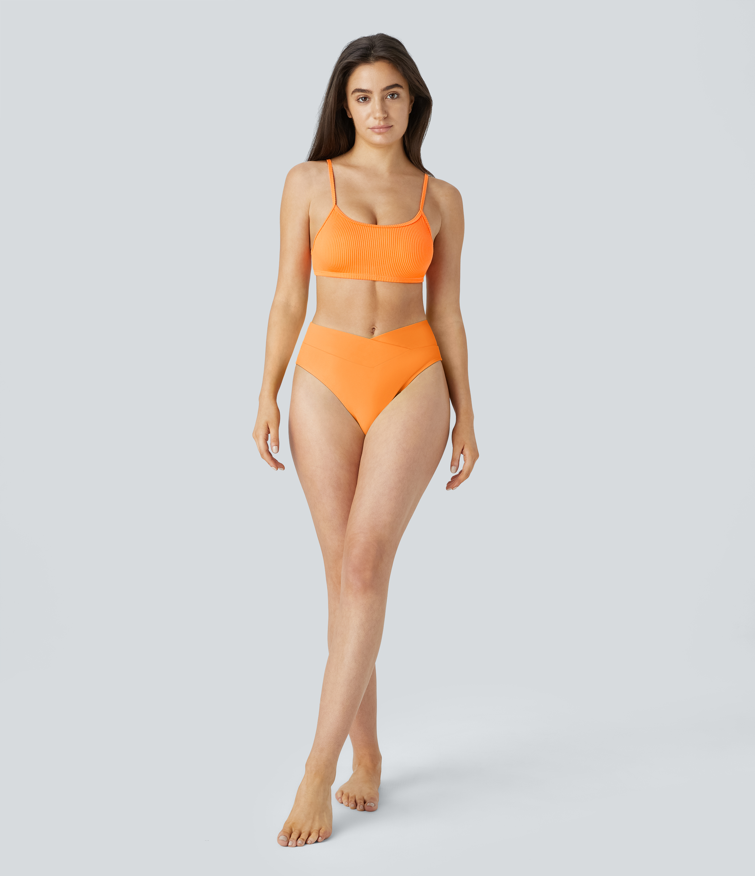 Halara Ribbed Adjustable Strap Backless Bikini Top Swimsuit  - Bright Marigold - XL 
