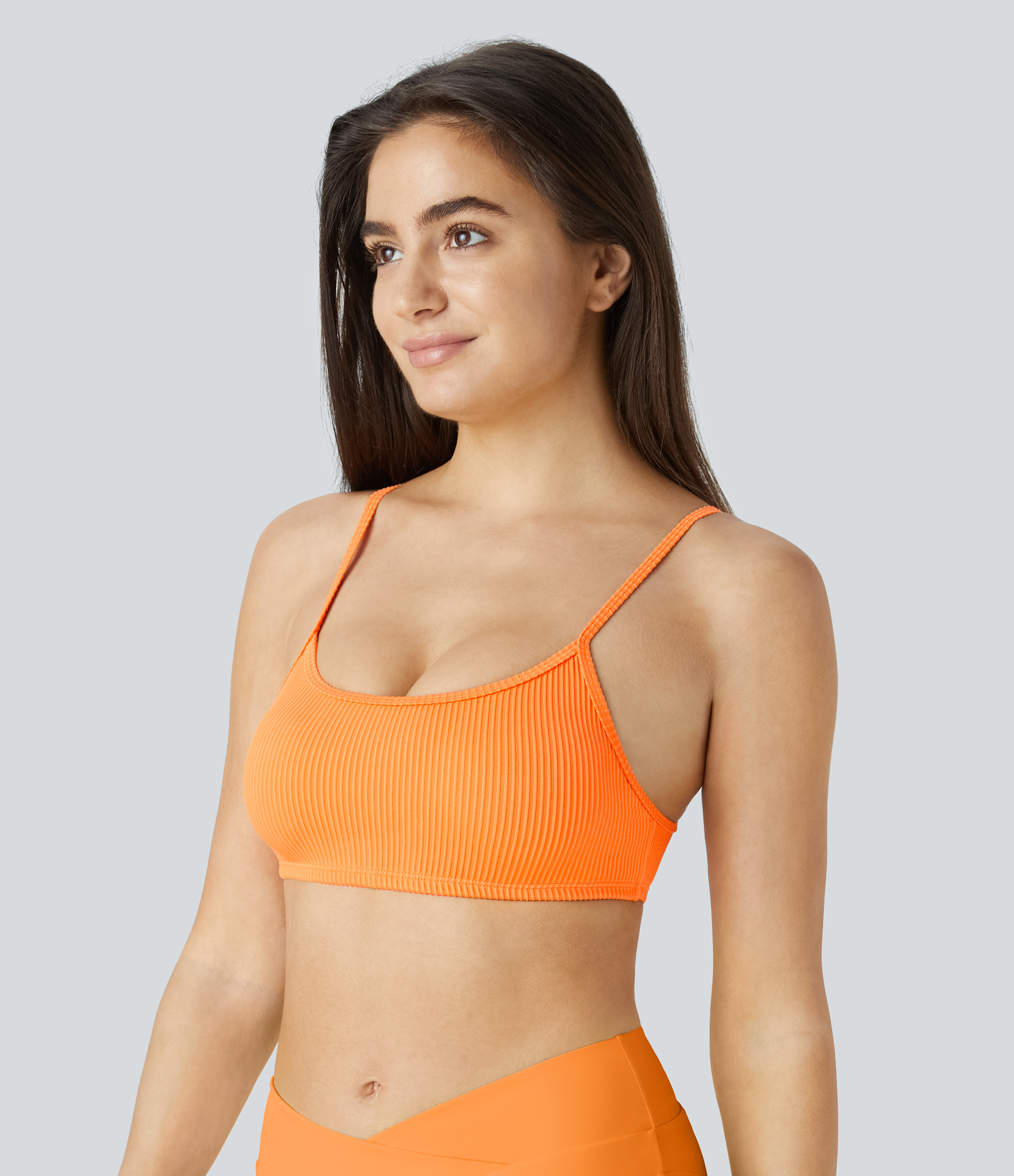 Halara Ribbed Adjustable Strap Backless Bikini Top Swimsuit  - Bright Marigold - XL 