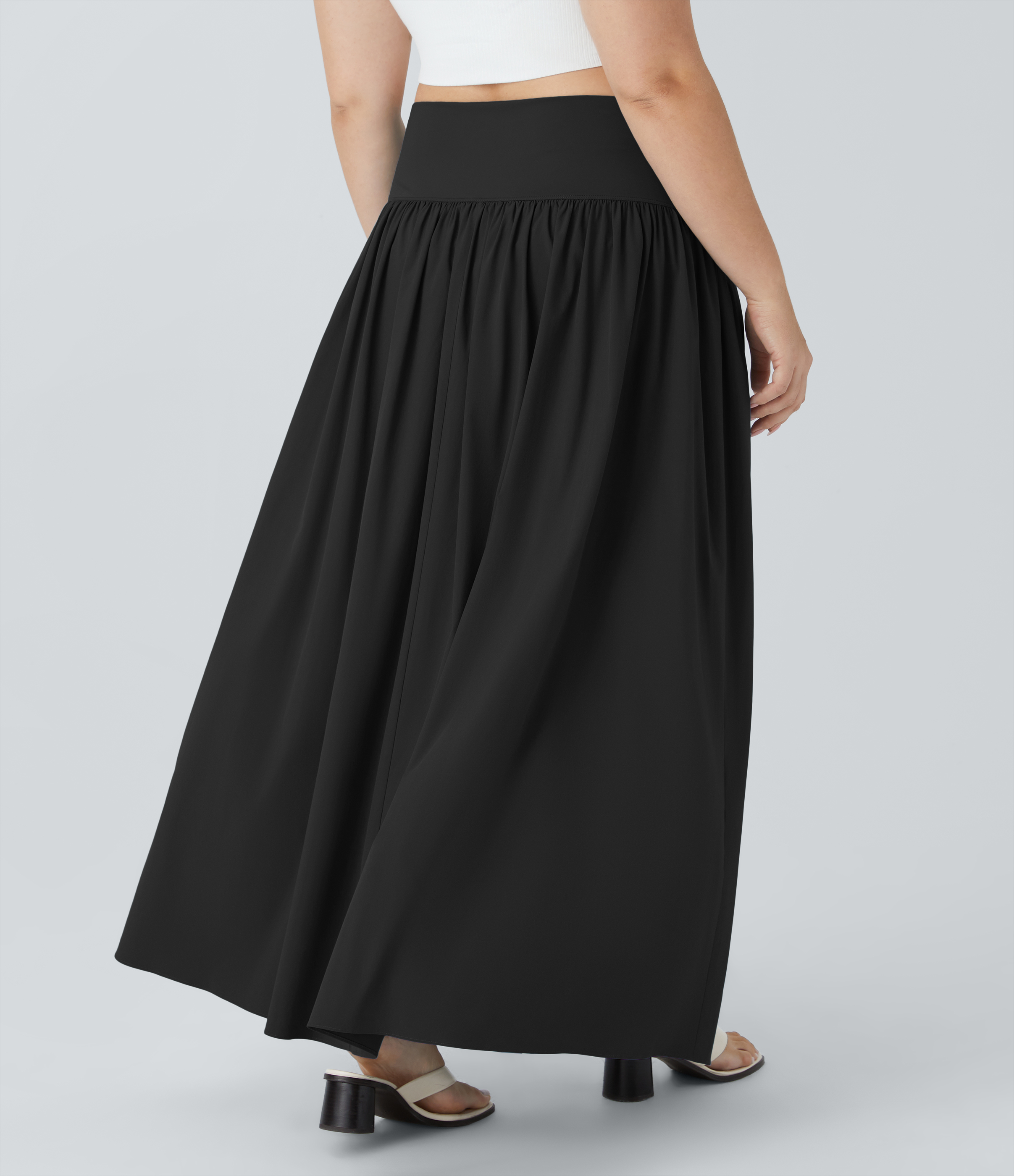 Halara Breezefulв„ў High Waisted Plicated Split 2-in-1 Flowy Quick Dry Maxi Casual Plus Size Skirt  - Black - 3X(regular) 