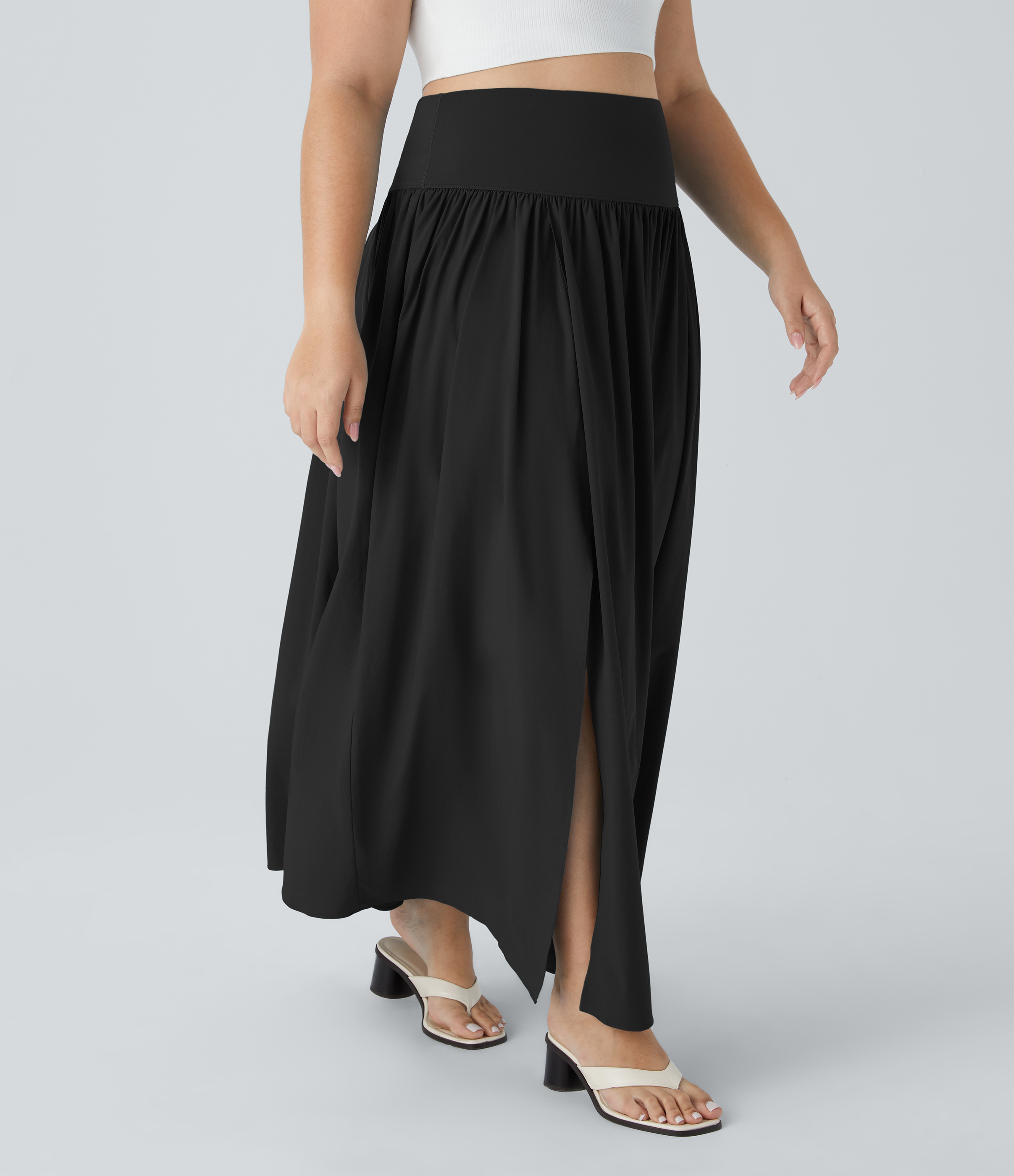 Halara Breezefulв„ў High Waisted Plicated Split 2-in-1 Flowy Quick Dry Maxi Casual Plus Size Skirt  - Black - 3X(regular) 