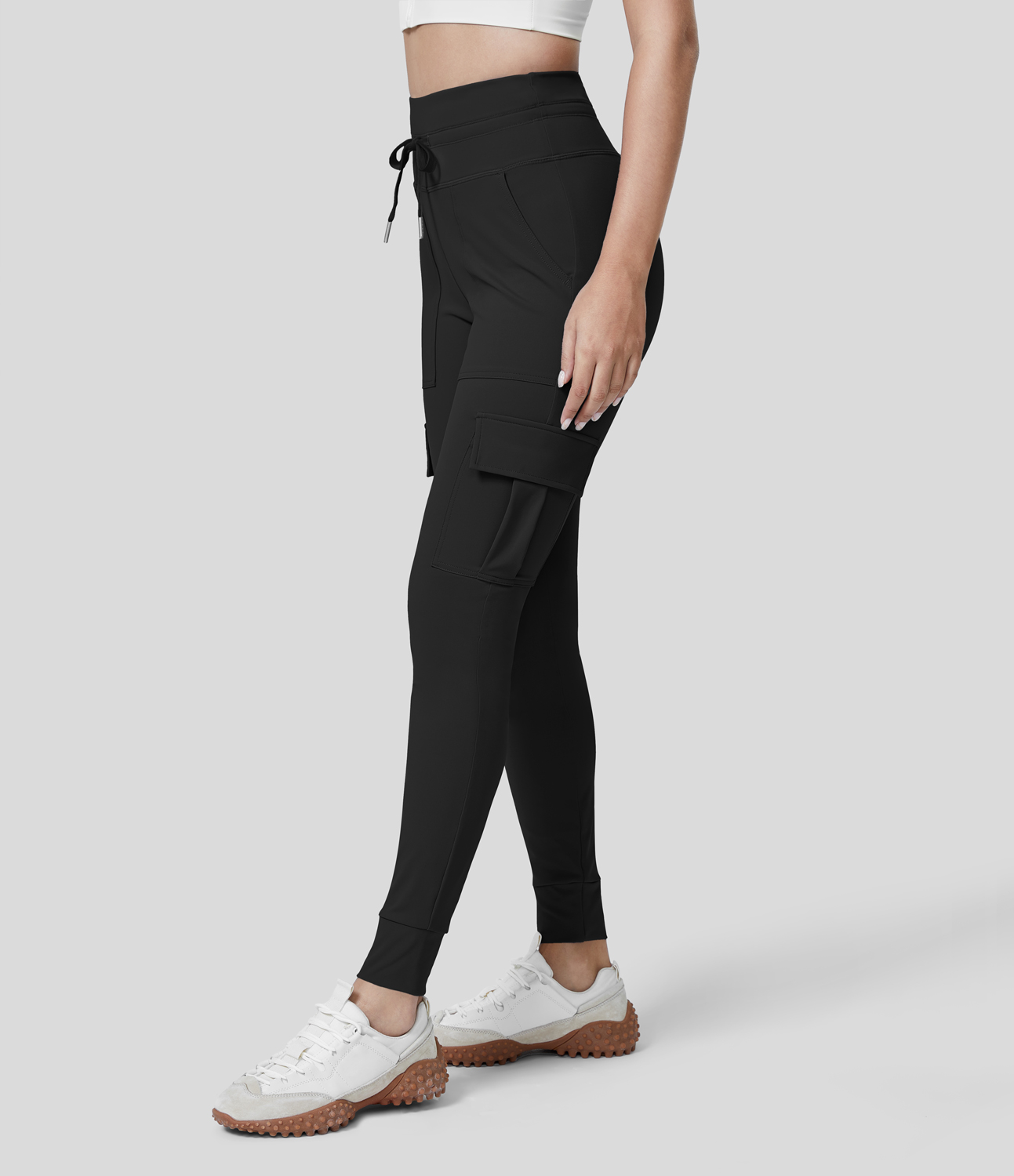 Halara Softlyzeroв„ў Airy High Waisted Drawstring Pocket Cool Touch Yoga Cargo Joggers  - Black - L(regular) 