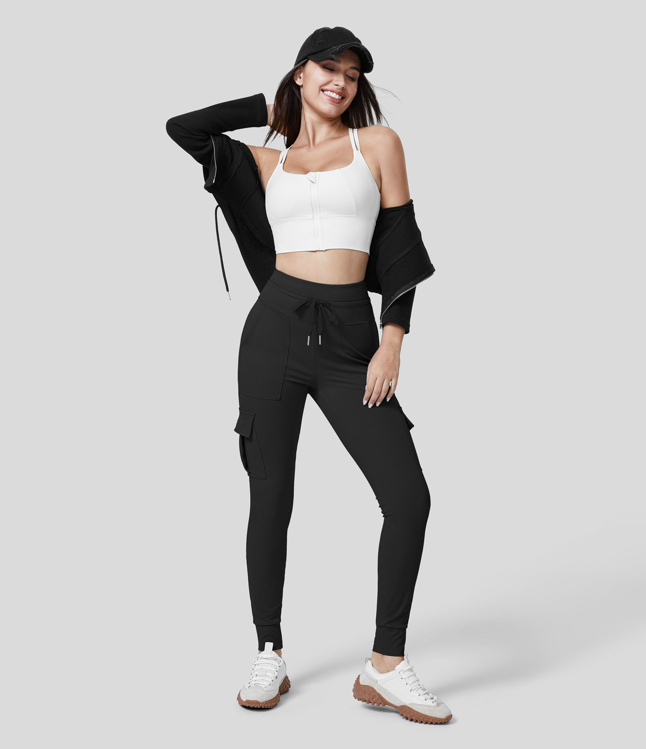 Halara Softlyzeroв„ў Airy High Waisted Drawstring Pocket Cool Touch Yoga Cargo Joggers  - Black - L(regular) 