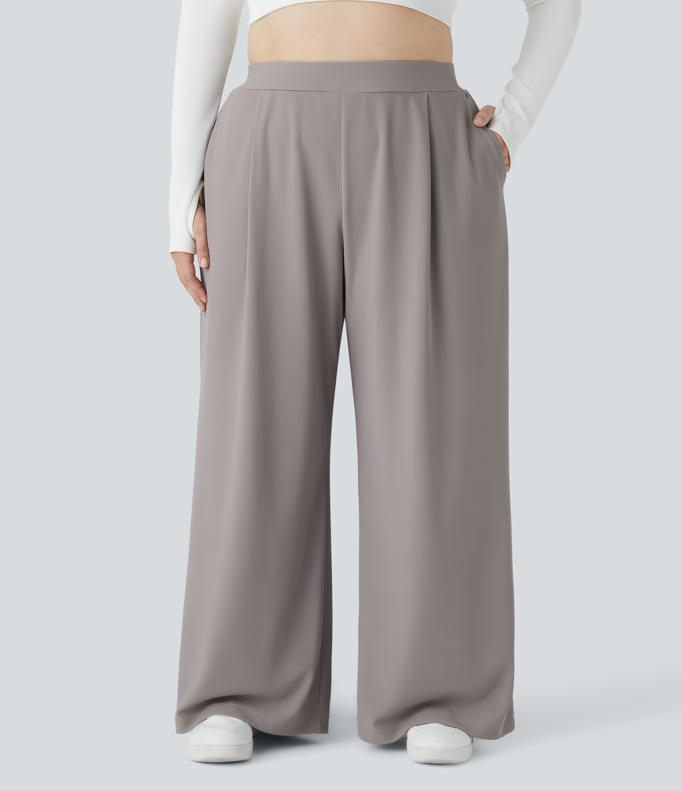 Halara Halara Flexв„ў High Waisted Body Sculpt Waist-Slimming Side Pocket Wide Leg Micro Waffle Plus Size Work Pants  - Satellite - 3X(regular) 