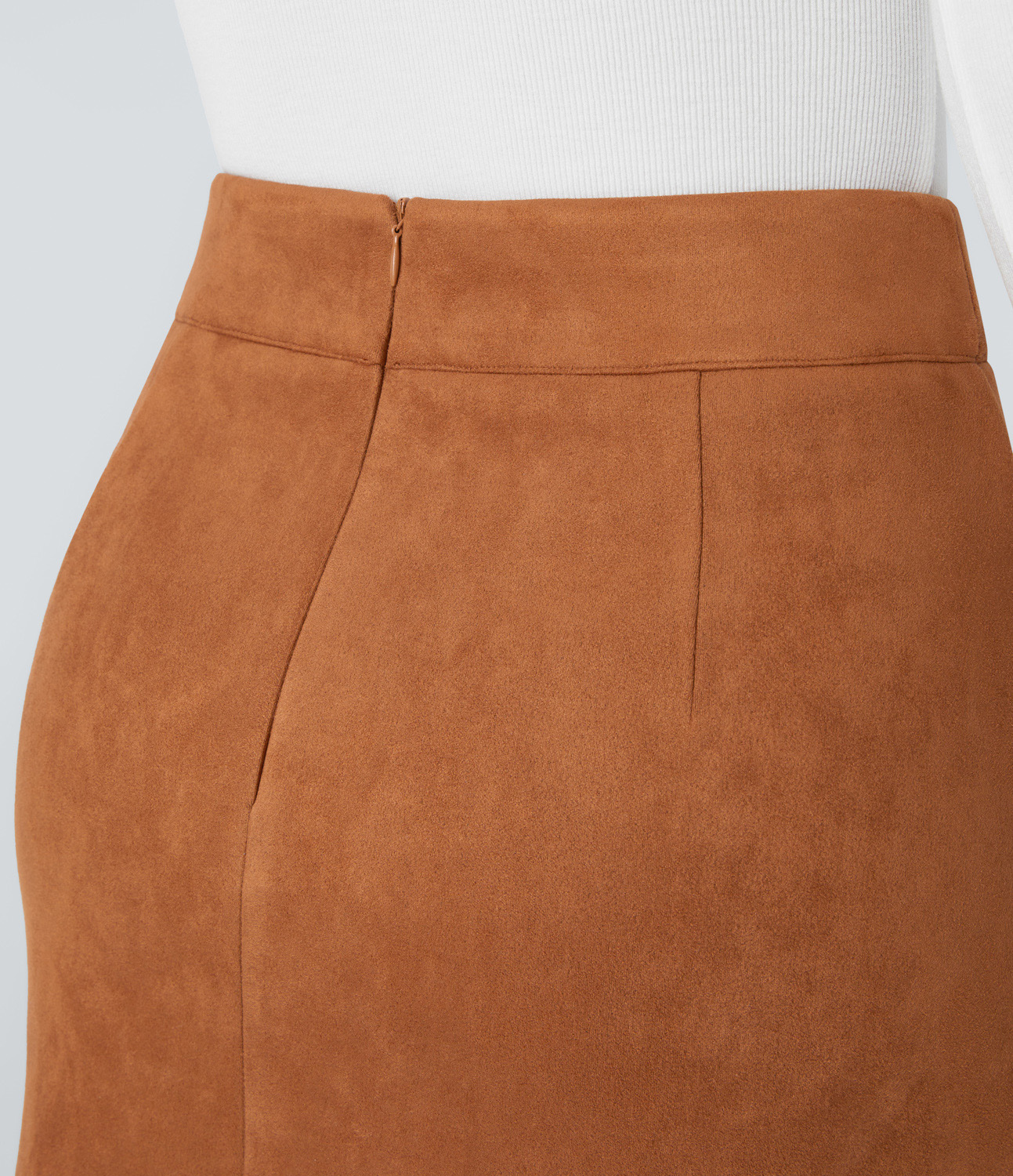 Halara High Waisted Decorative Button Zipper Split Suede Mini Casual Skirt  - Autumnal - XL(regular) 