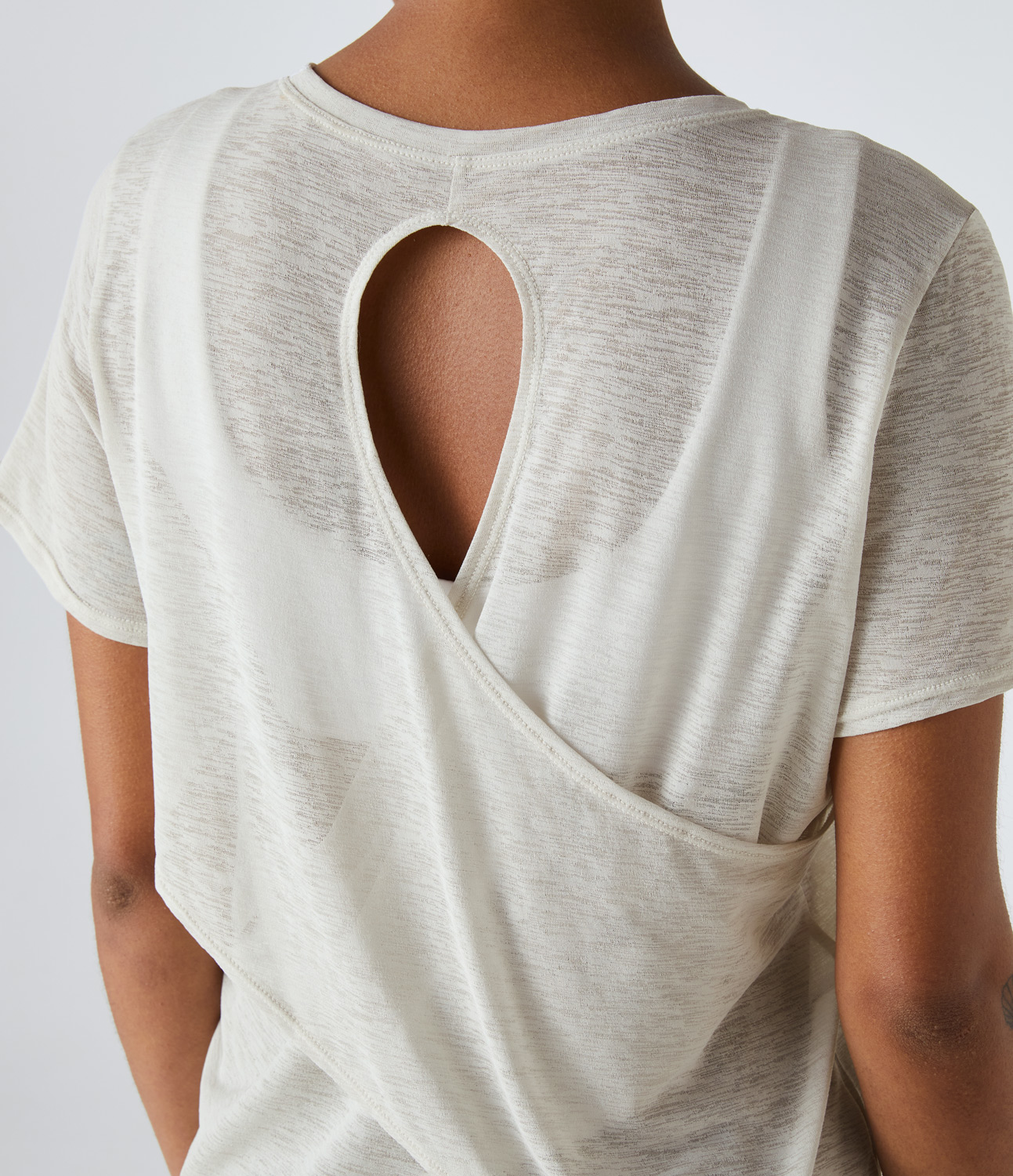 Halara Sheer Short Sleeve Cut Out Yoga Sports Top  - White Onyx - XS 