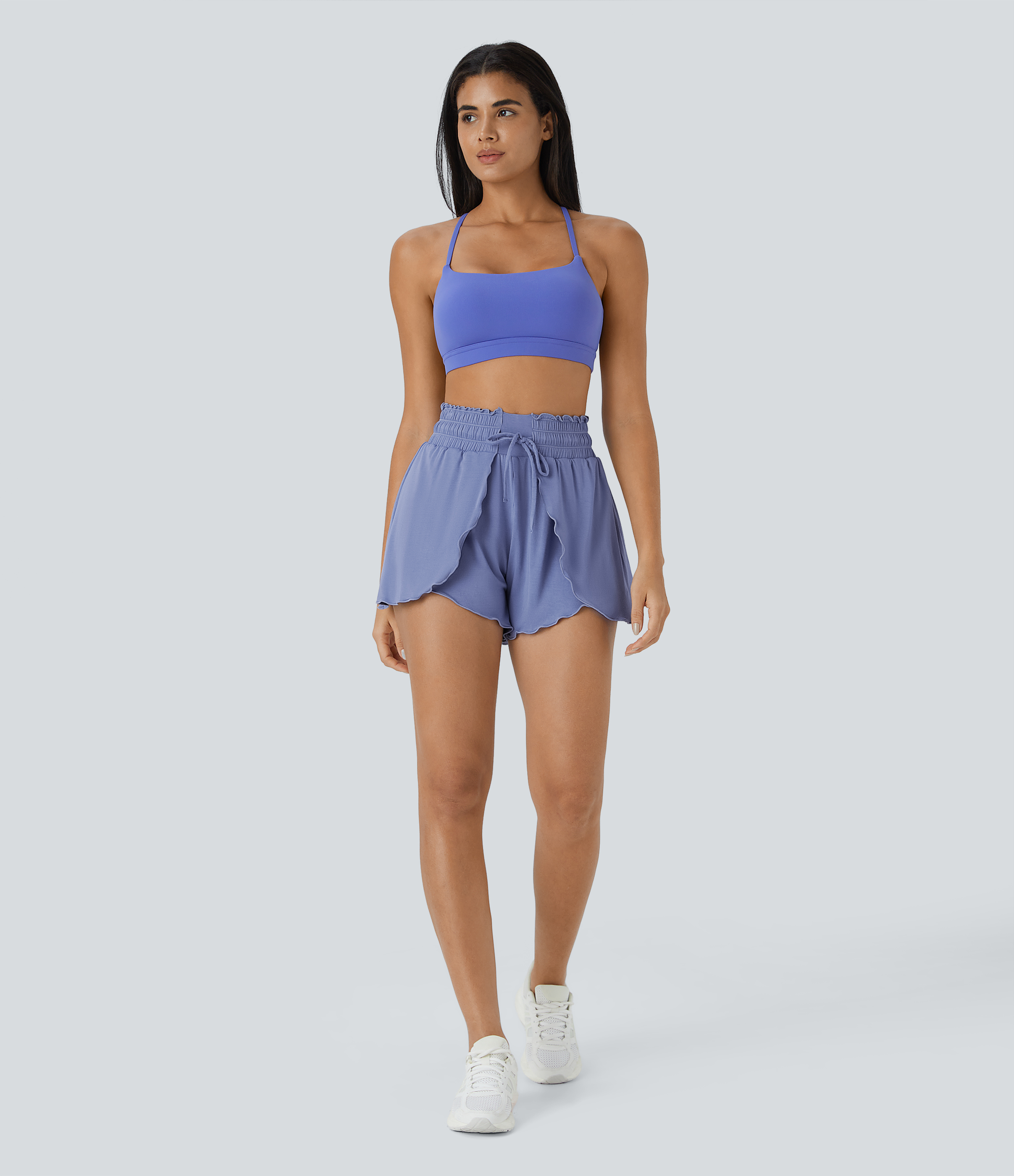 Halara Frill High Waisted Elastic Waistband Drawstring Flowy Stacked Casual Shorts 3