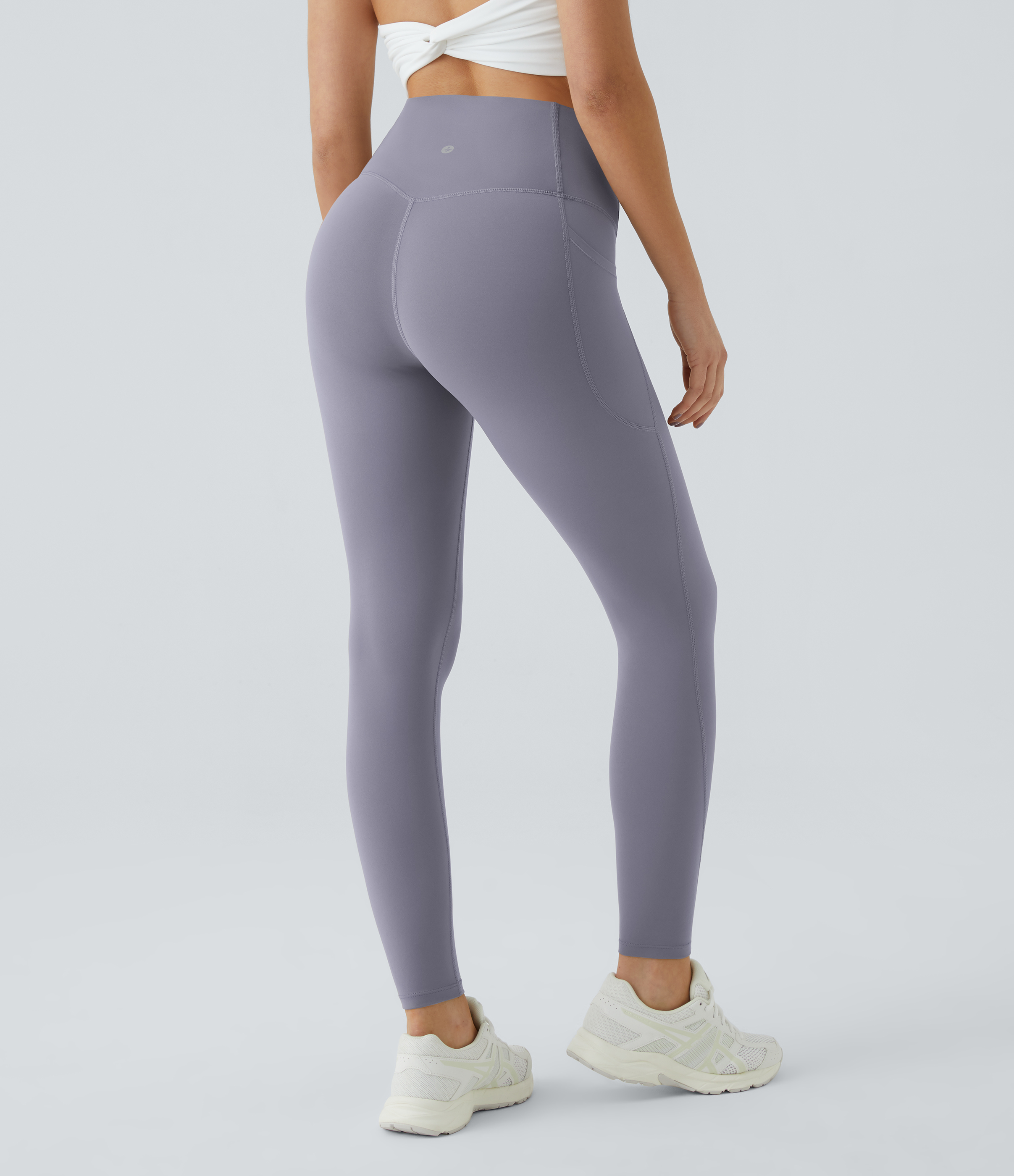Halara SoCinched High Waisted Tummy Control Side Pocket Shaping Training UltraSculpt Leggings  - Falling Gray Purple - S(full_length) 