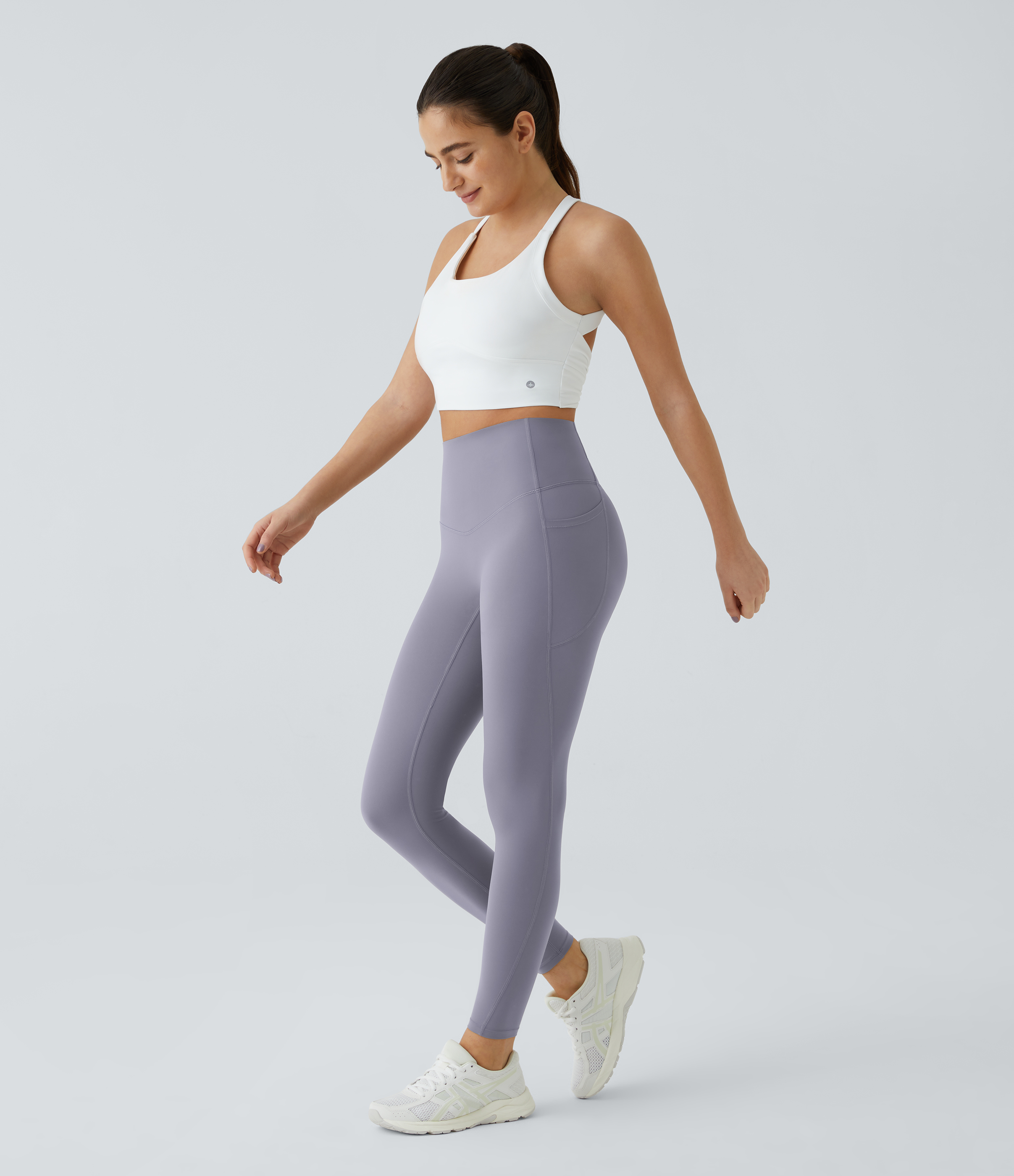 Halara SoCinched High Waisted Tummy Control Side Pocket Shaping Training UltraSculpt Leggings  - Falling Gray Purple - S(full_length) 
