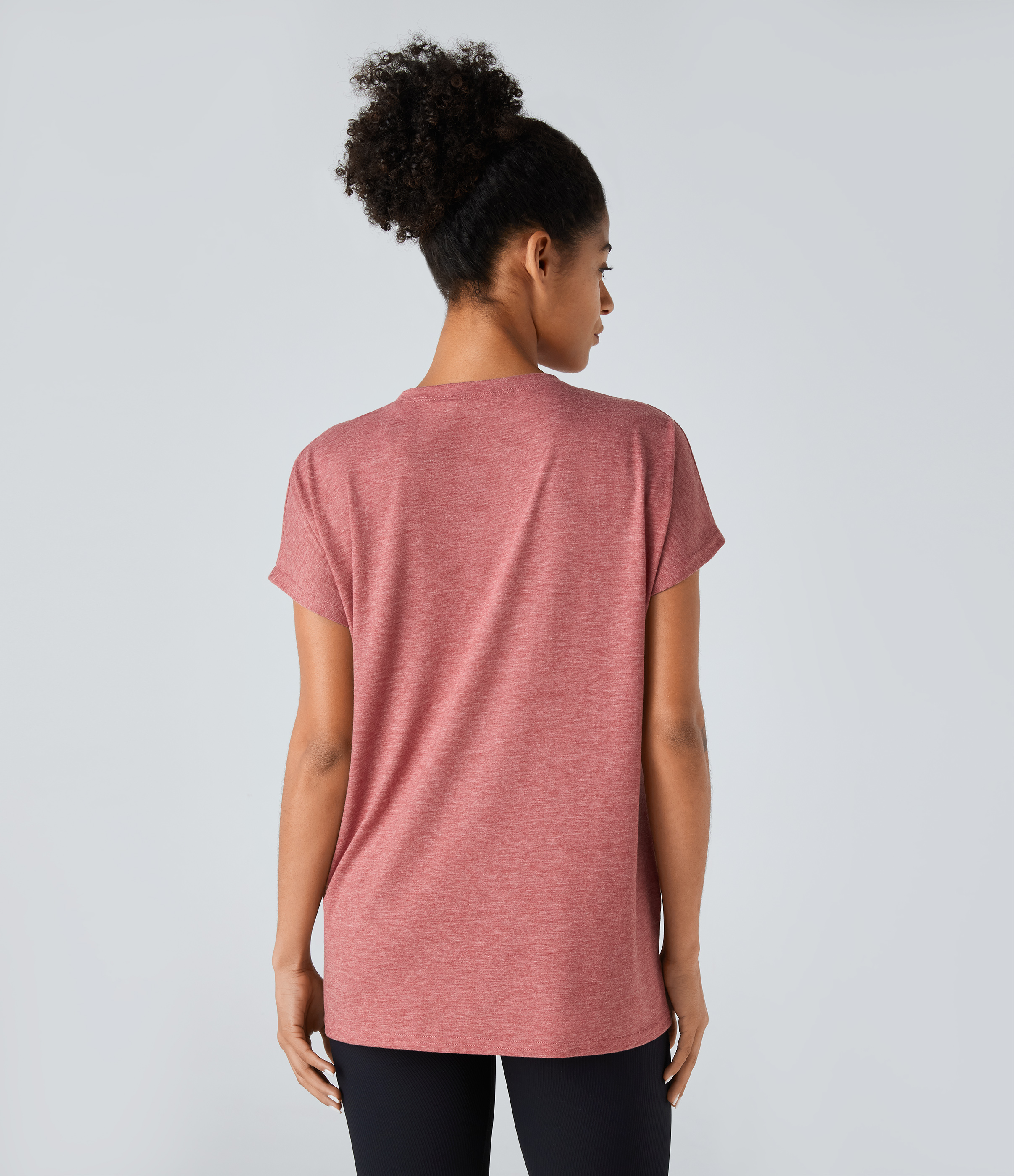 Halara Round Neck Chest Pocket Split Hem Relax Casual T-Shirt  - Brick Red Mix - L 