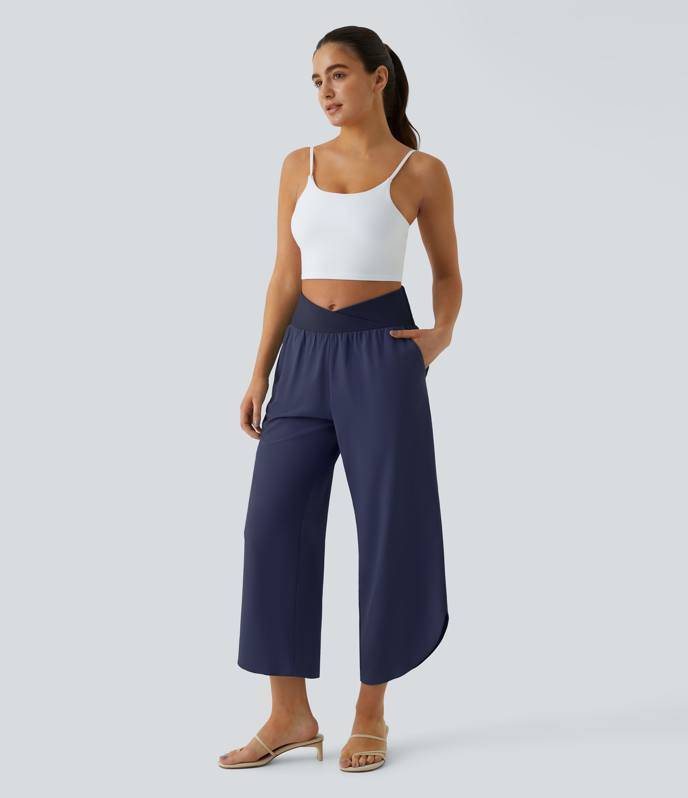 Halara Breezefulв„ў High Waisted Crossover Plicated Side Pocket Split Quick Dry Resort Pants  - Patriot Blue - XL(regular) 