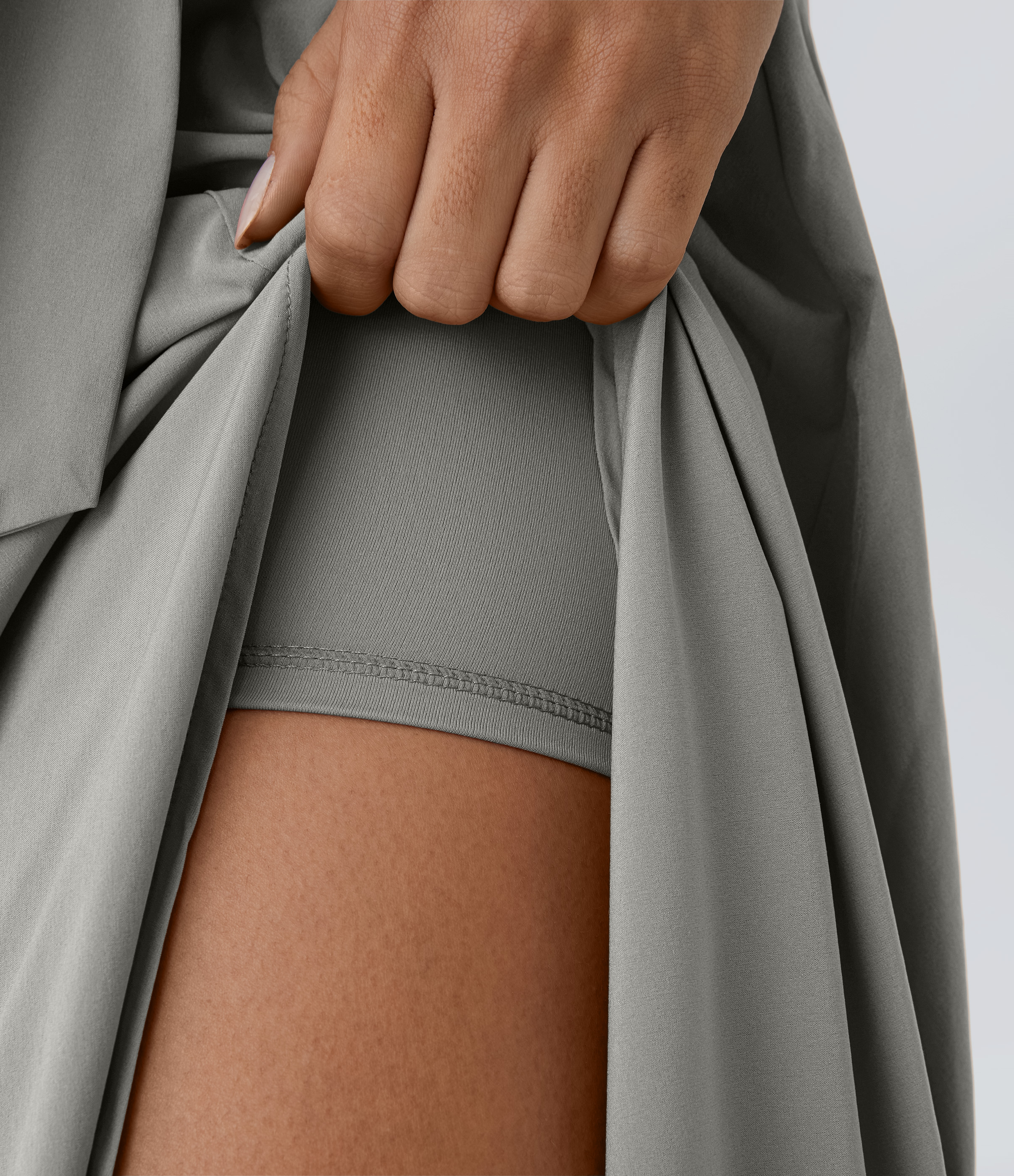 Halara Breezefulв„ў High Waisted Tie Side Split 2-in-1 Curved Hem Flowy Flare Quick Dry Midi Casual Skirt  - Dust Gray - S(regular) 
