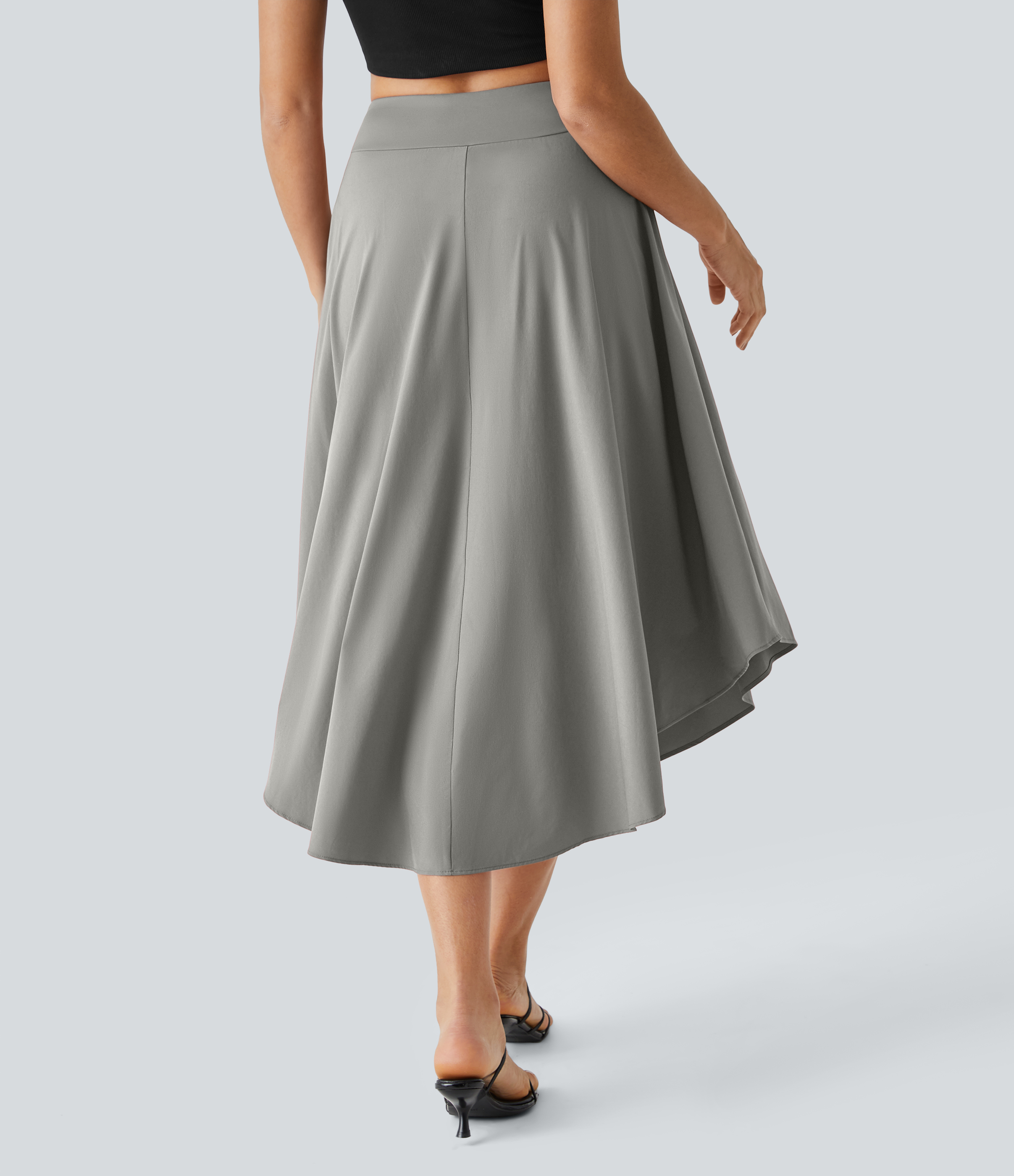 Halara Breezefulв„ў High Waisted Tie Side Split 2-in-1 Curved Hem Flowy Flare Quick Dry Midi Casual Skirt  - Dust Gray - S(regular) 