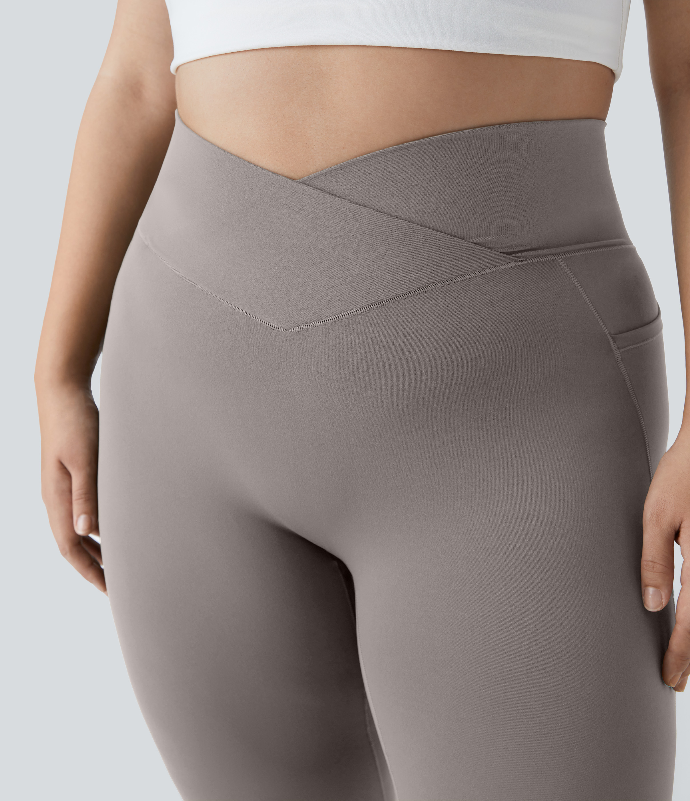 Halara Softlyzeroв„ў High Waisted Crossover Side Pocket Plain Plus Size Full Length Leggings-UPF50+  - Steel Gray - 1X 