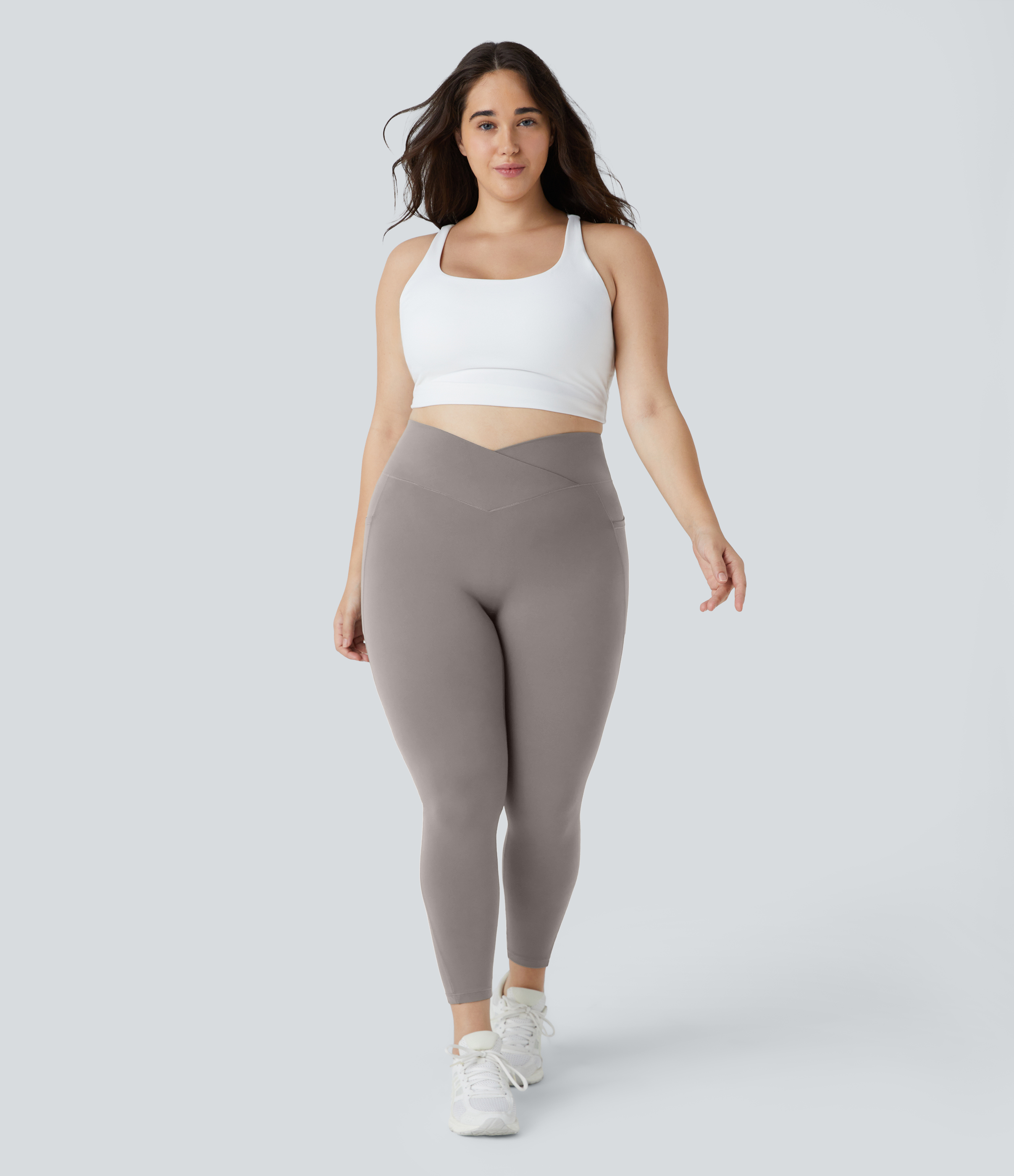 Halara Softlyzeroв„ў High Waisted Crossover Side Pocket Plain Plus Size Full Length Leggings-UPF50+  - Steel Gray - 1X 