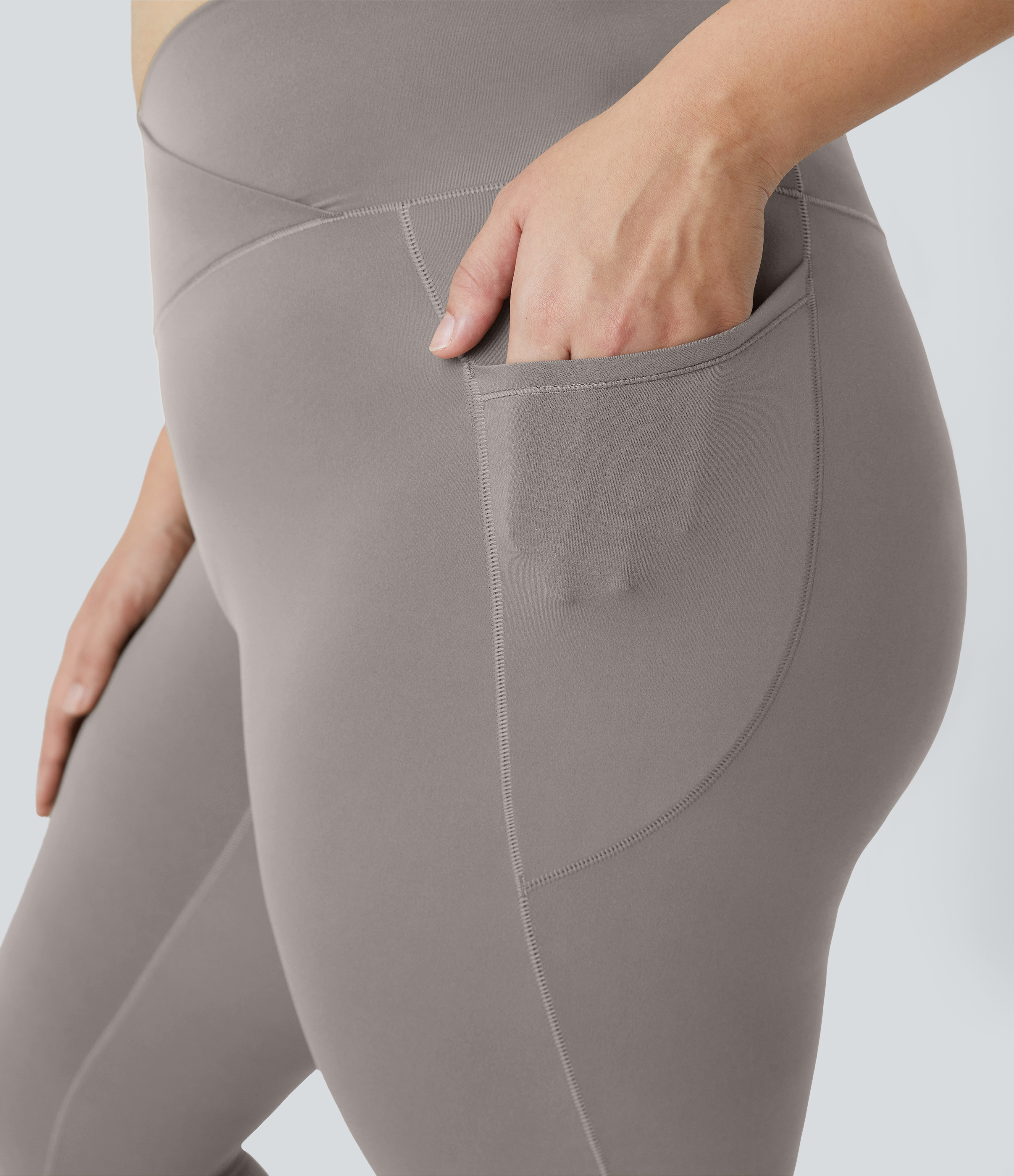 Halara Softlyzeroв„ў High Waisted Crossover Side Pocket Plain Plus Size Full Length Leggings-UPF50+  - Steel Gray - 1X 