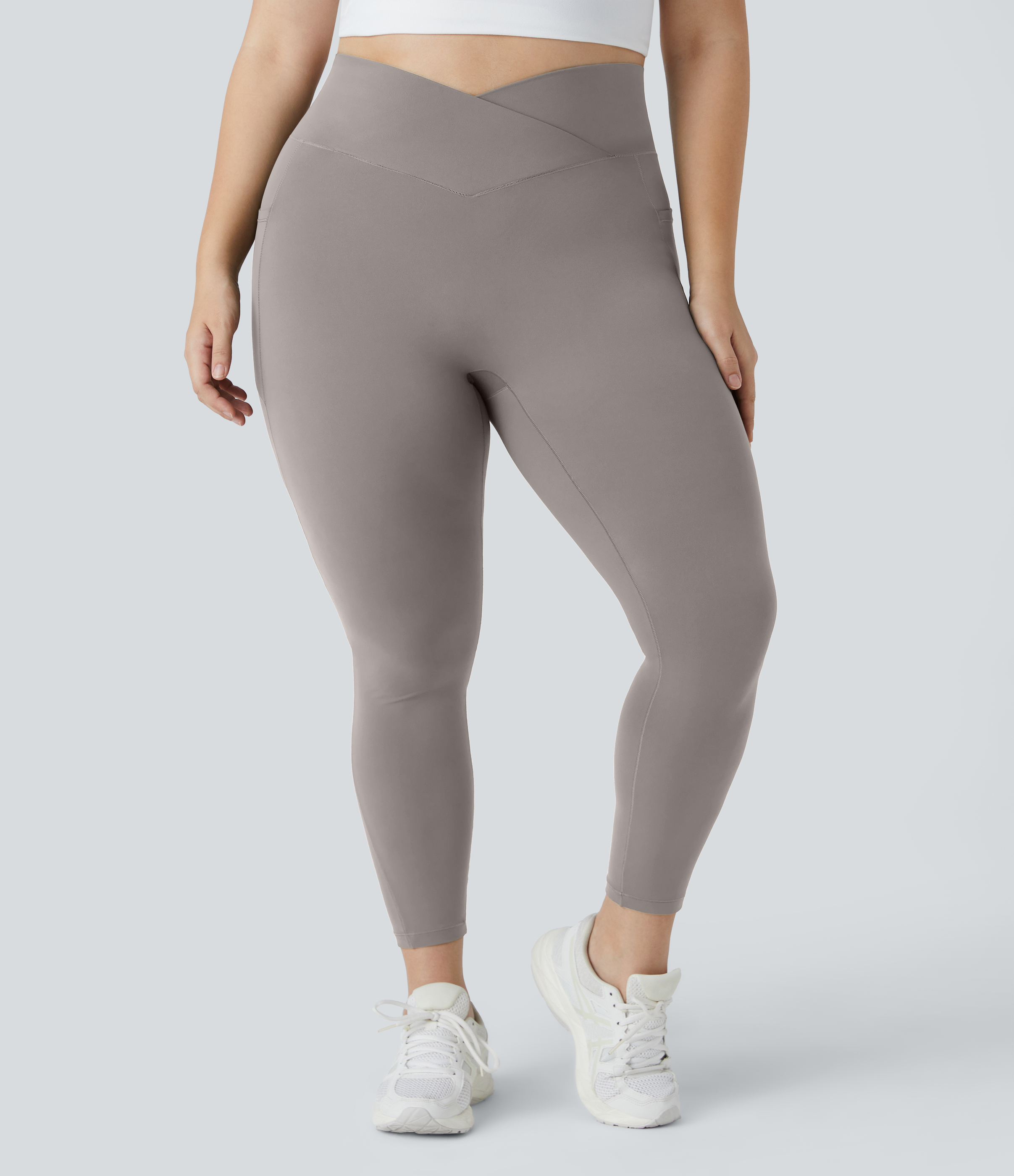 Halara Softlyzeroв„ў High Waisted Crossover Side Pocket Plain Plus Size Full Length Leggings-UPF50+  - Steel Gray - 1X 