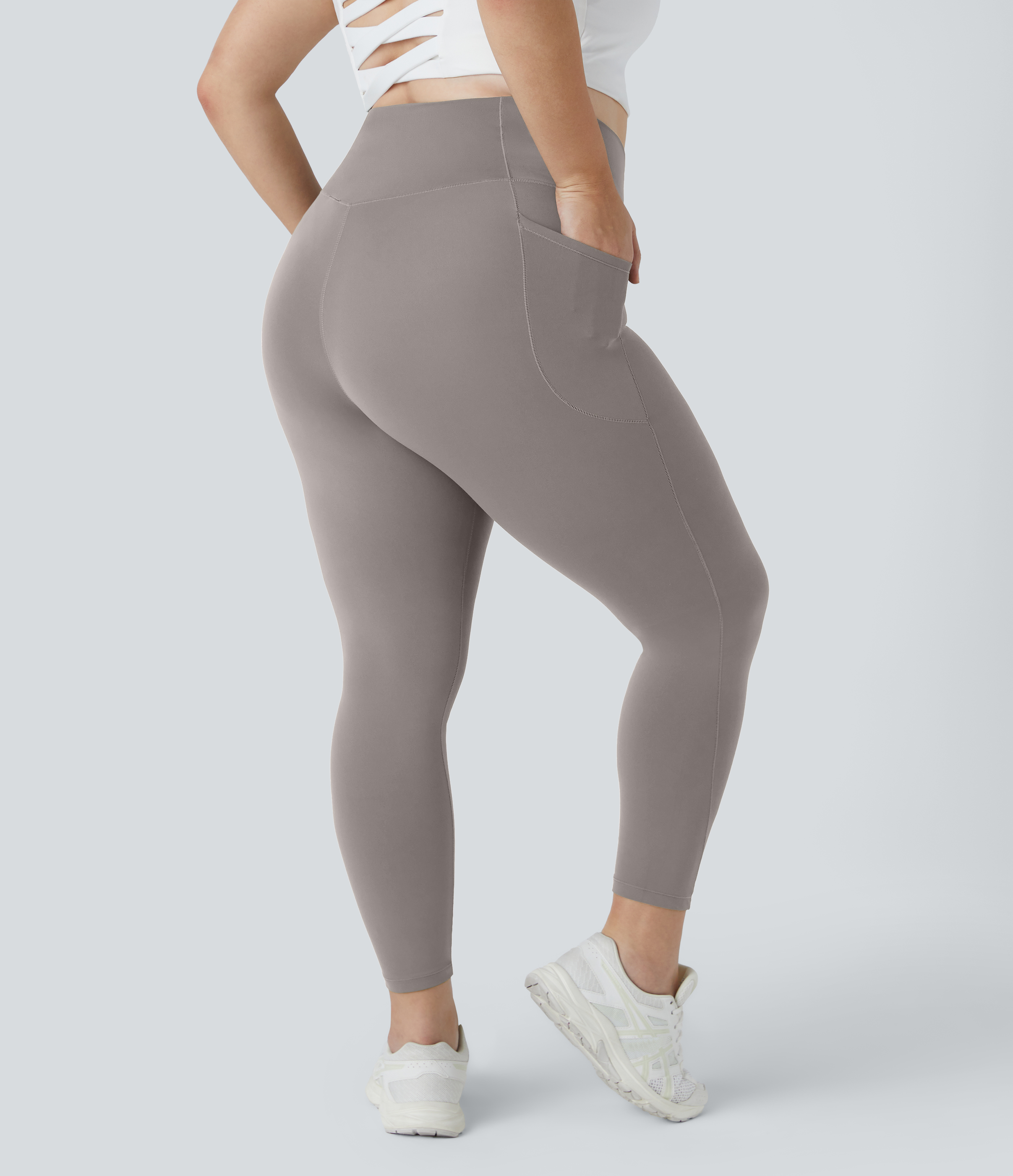 Halara Softlyzeroв„ў High Waisted Crossover Side Pocket Plain Plus Size Full Length Leggings-UPF50+  - Steel Gray - 1X 