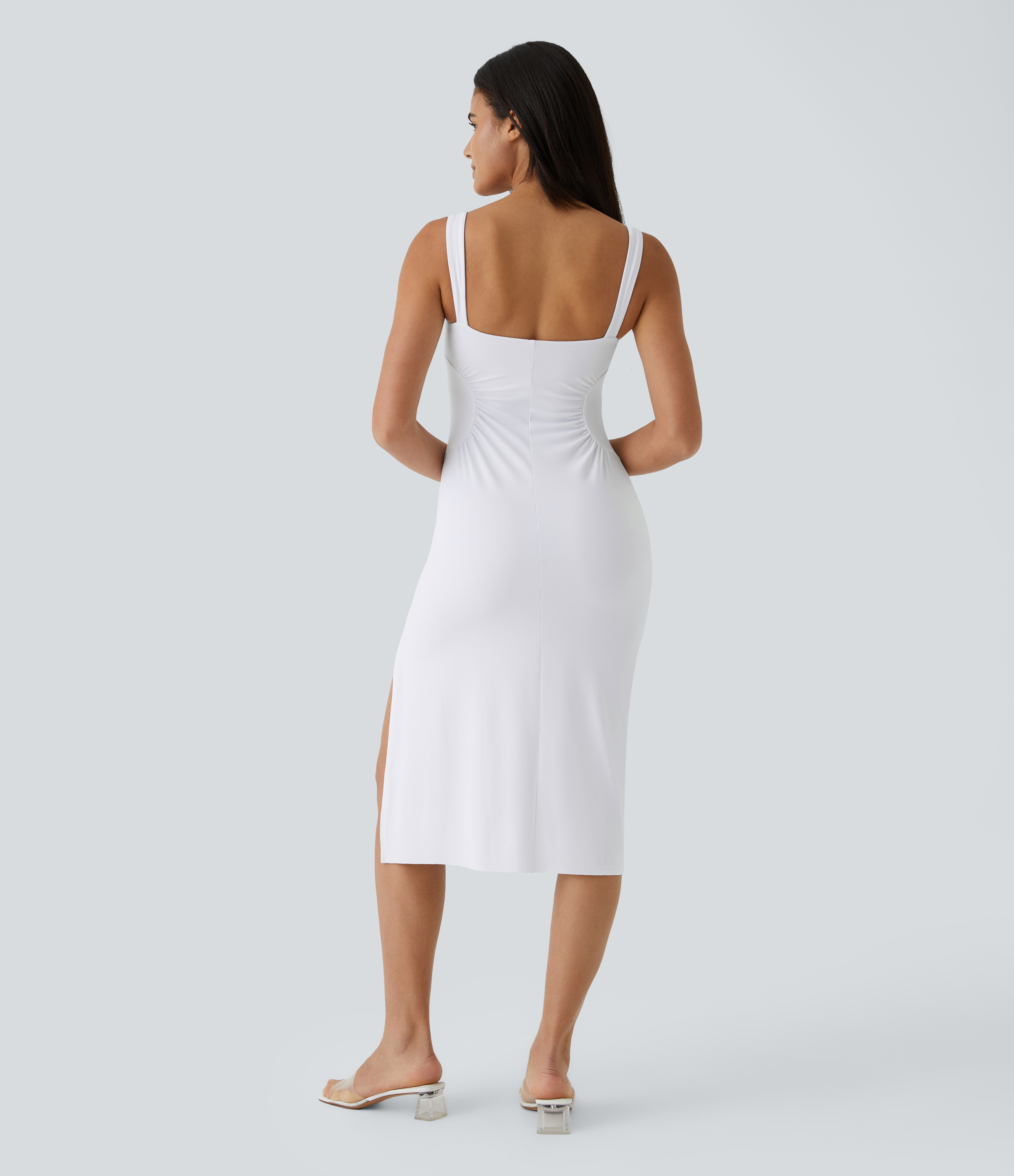 Blanco Vestido Softlyzero™ Airy dama honor invitada boda media pierna abertura fruncida / 2