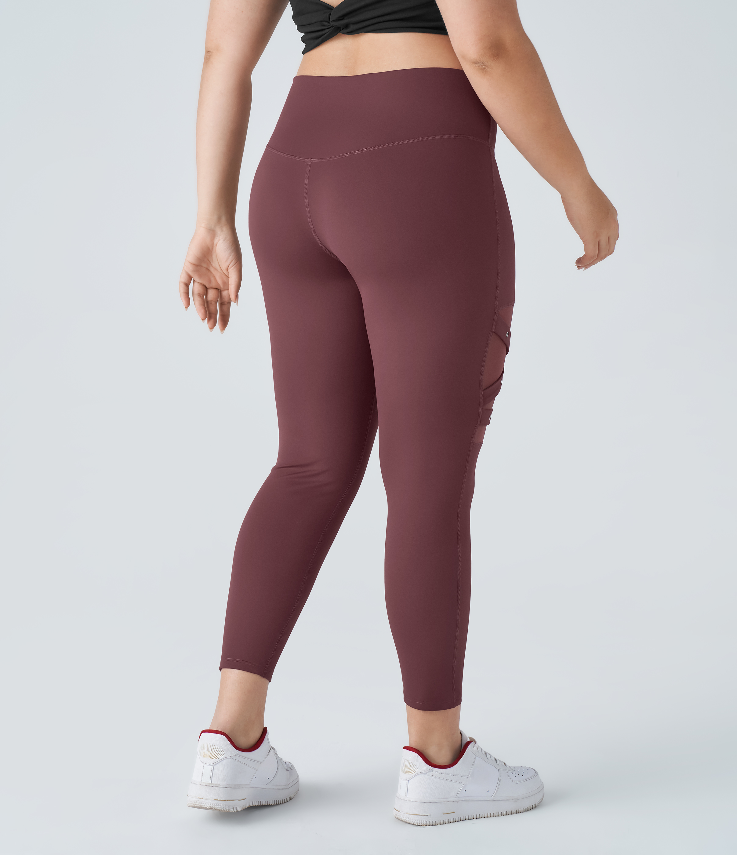 Red Mahogany Leggings yoga tiro alto hebilla decorativa malla contrastante cruzado talla grande / 2