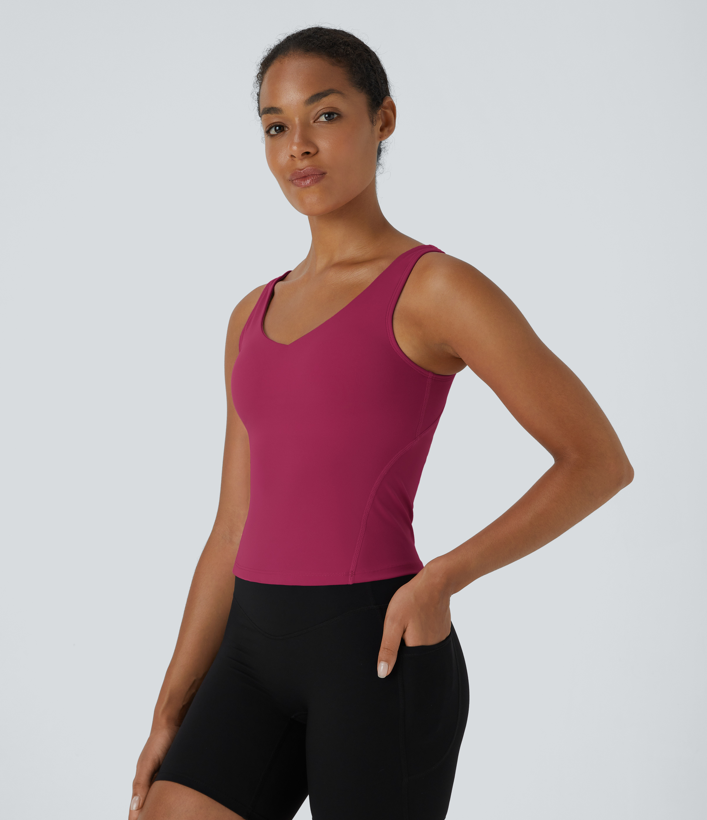 Halara Softlyzeroв„ў Plush Padded V Neck Plain Tank Top Tank Top - Cherries Jubilee - XL golf tops halter top tunic tops sleeveless tops 