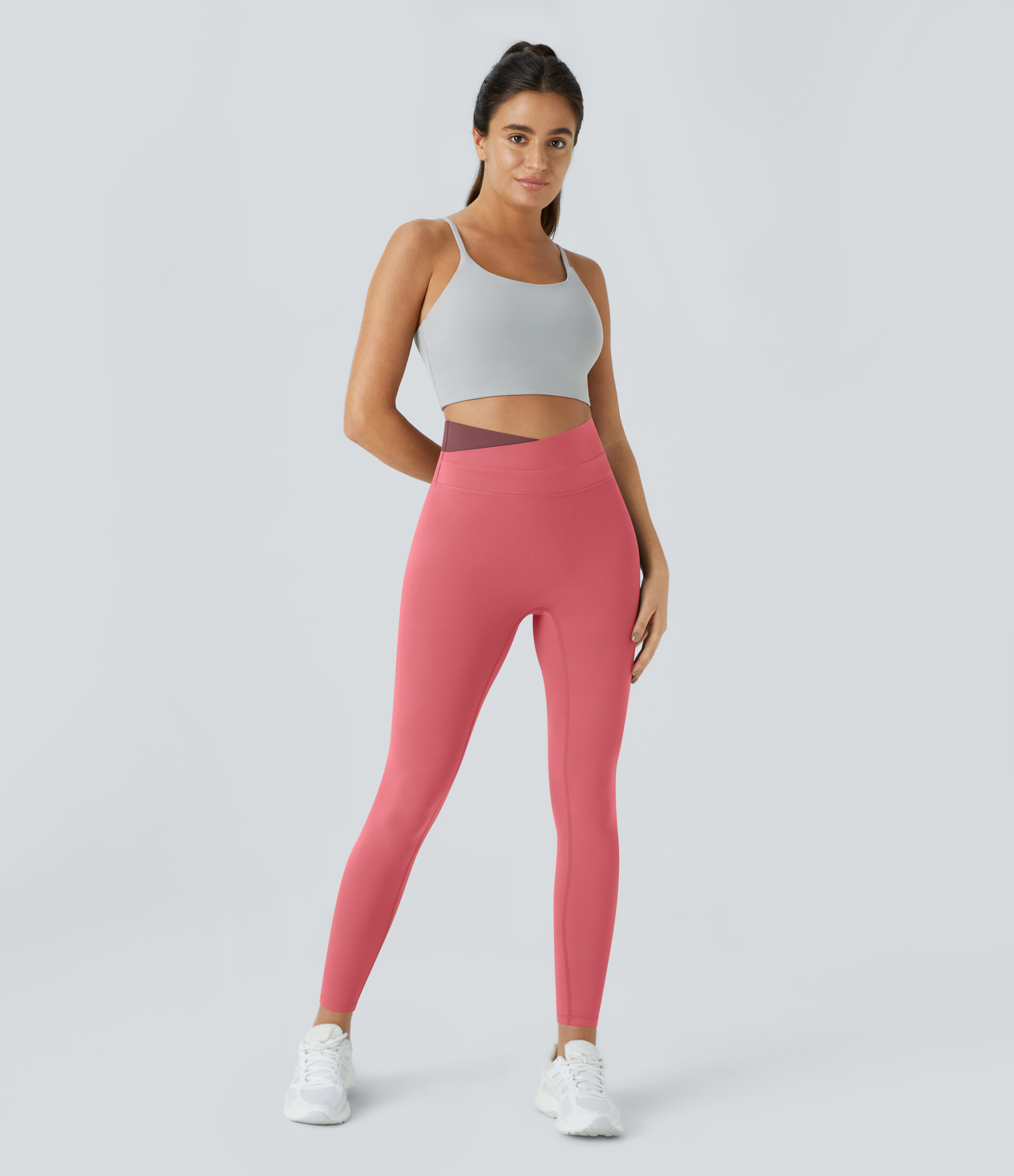 Halara Cloudfulв„ў Fabric Crossover Color Block Leggings  - Begonia Rouge - M(7/8) gym leggings leggings with pockets leggings with butt lift 