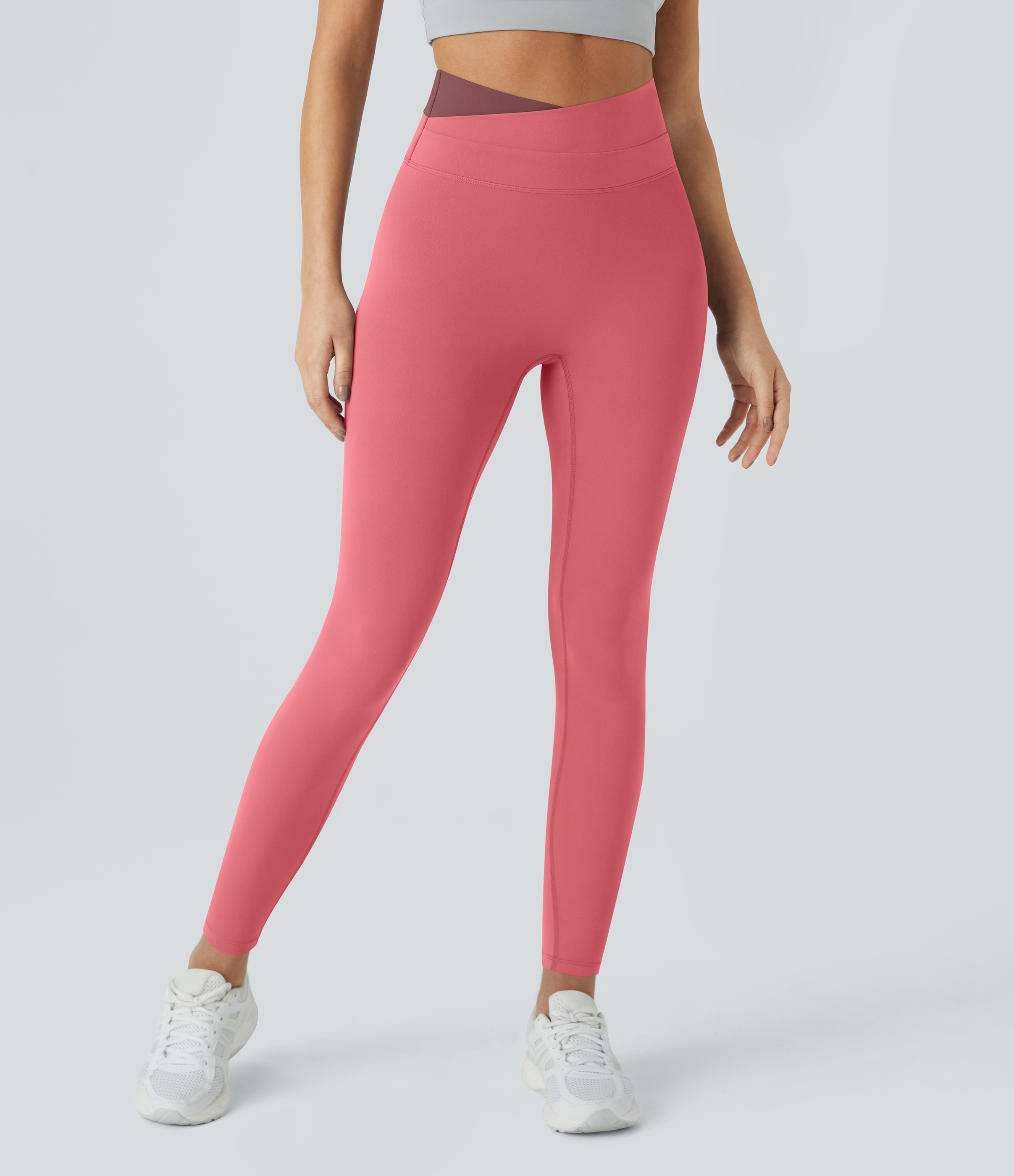 Halara Cloudfulв„ў Fabric Crossover Color Block Leggings  - Begonia Rouge - M(7/8) gym leggings leggings with pockets leggings with butt lift 