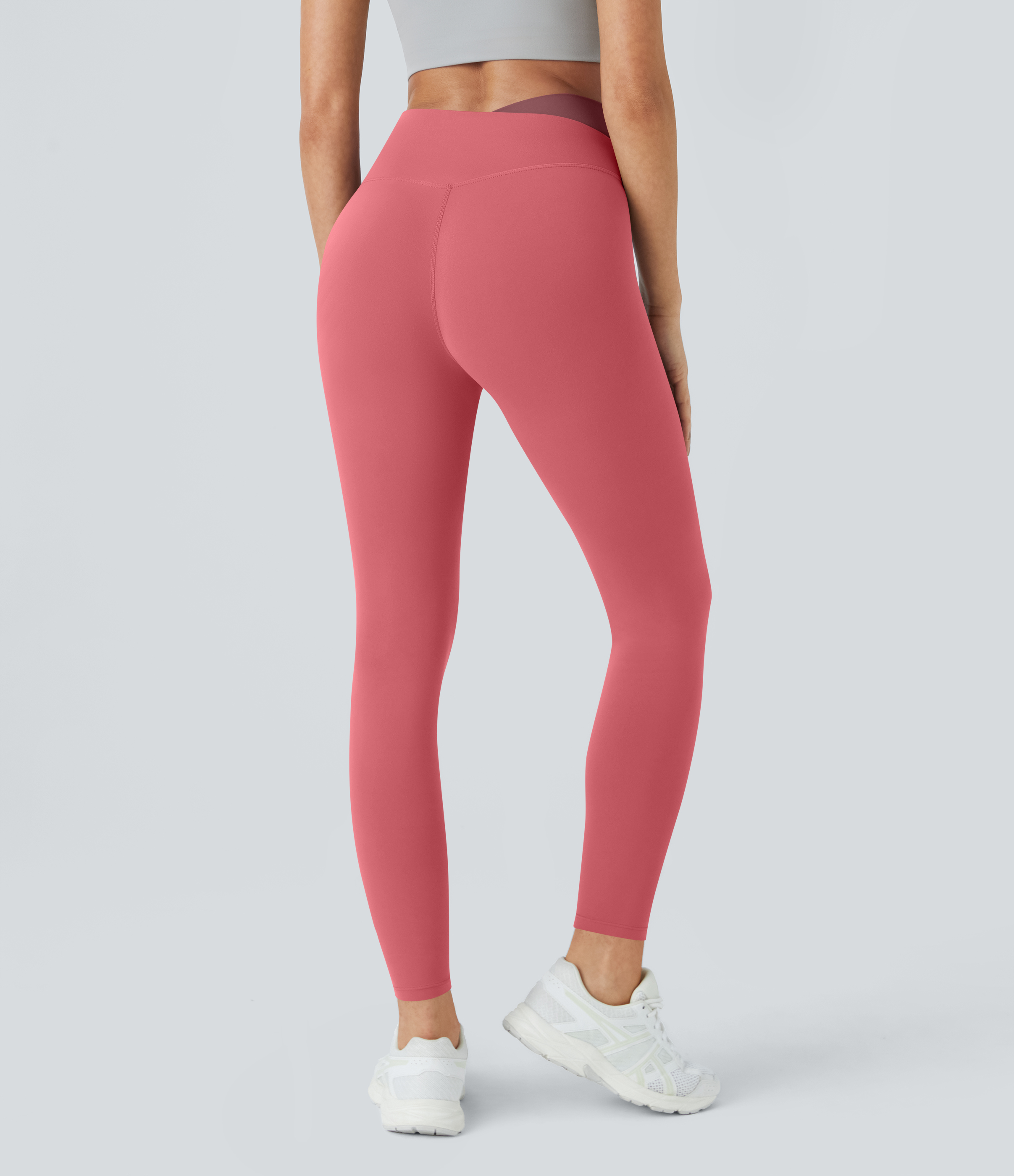 Halara Cloudfulв„ў Fabric Crossover Color Block Leggings  - Begonia Rouge - M(7/8) gym leggings leggings with pockets leggings with butt lift 