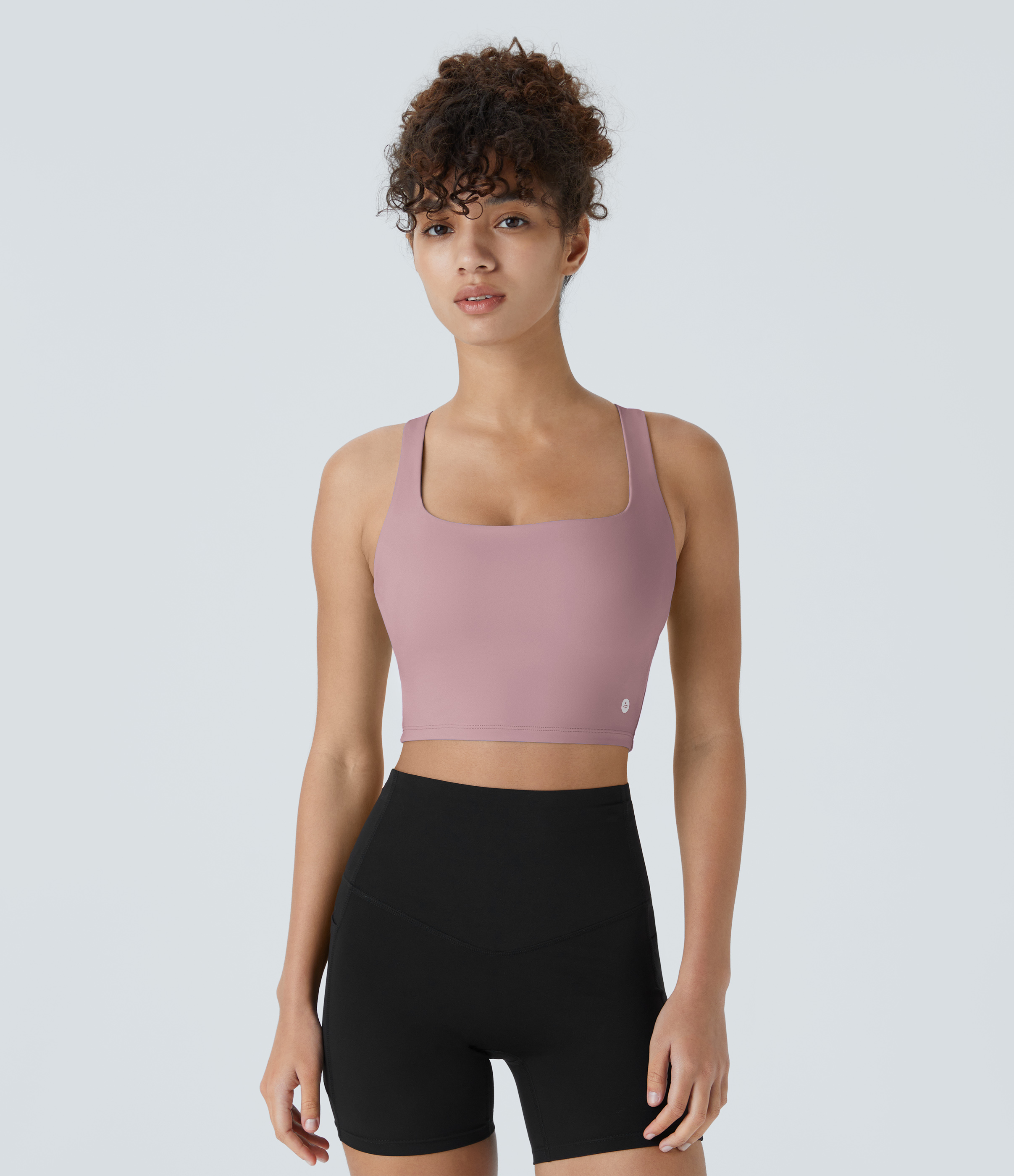 Halara Cloudfulв„ў Air Fabric Square Neck Backless Crisscross Cropped Cool Touch Yoga Tank Top Tank Top - Deep Lotus Pink - S golf tops 