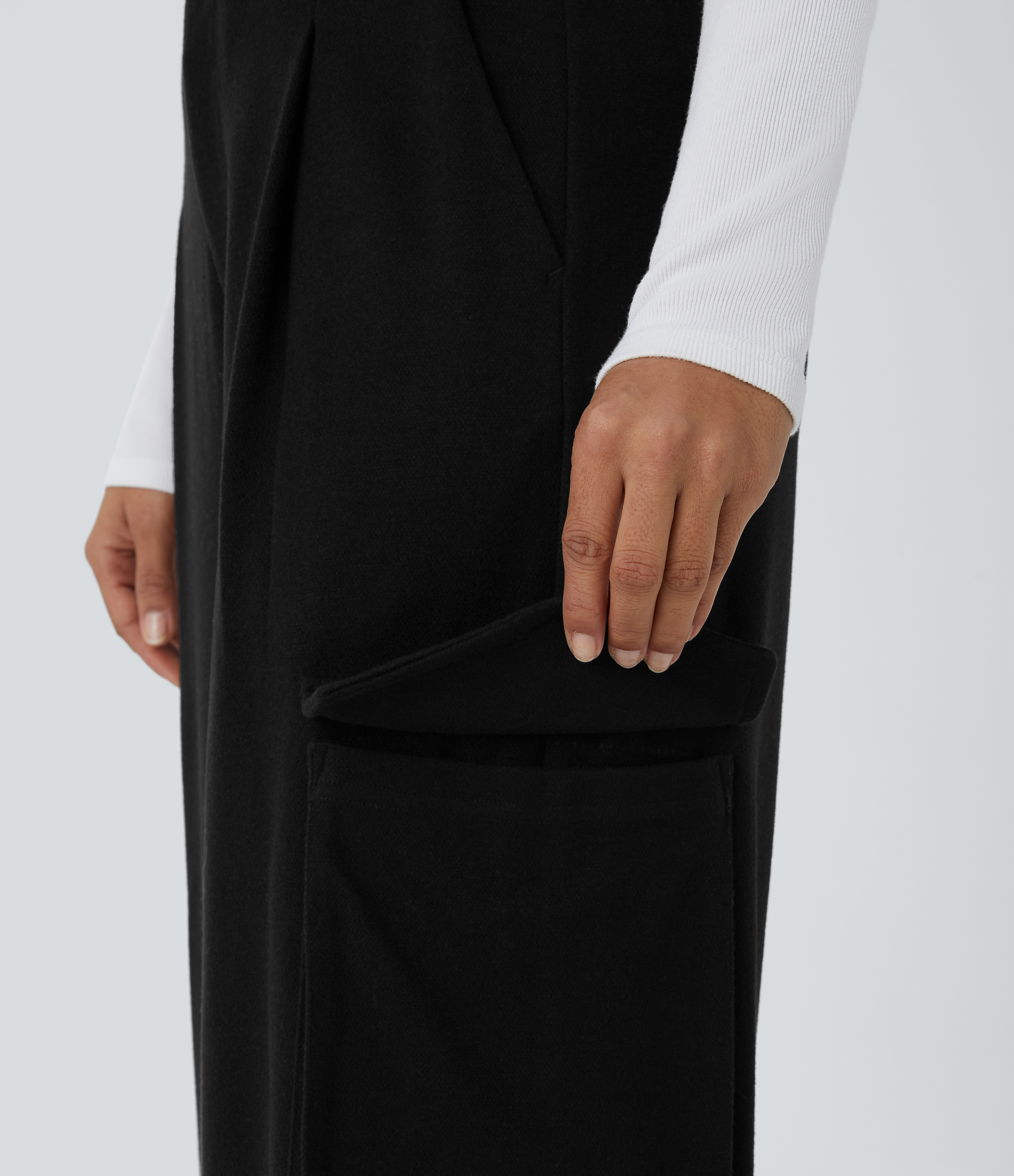 Halara High Waisted Zipper Multiple Pockets Wide Leg Work Cargo Pants  - Black - L(regular) sweatpants jogger pants stacked sweatpants 